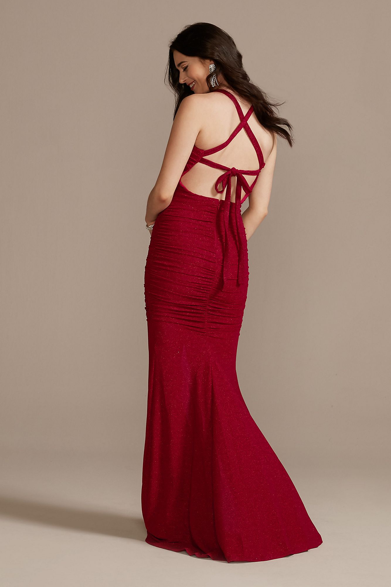 Long Ruched V-Neck Tank Dress with Front Slit Jump 12139DB