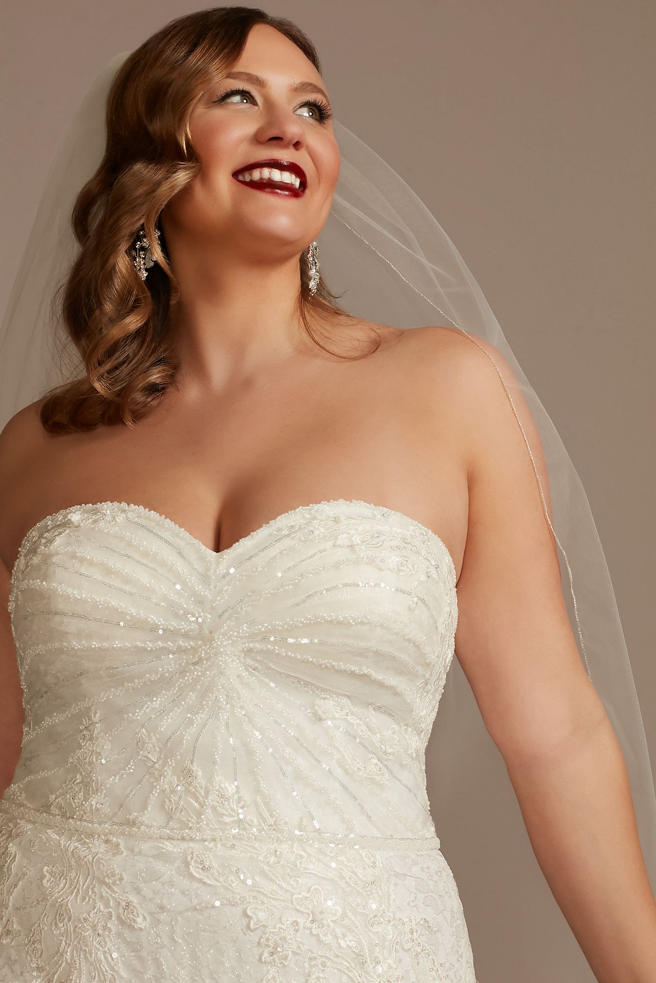 Shirred Tall Plus Lace Strapless Wedding Dress Oleg Cassini 4XL8CWG906