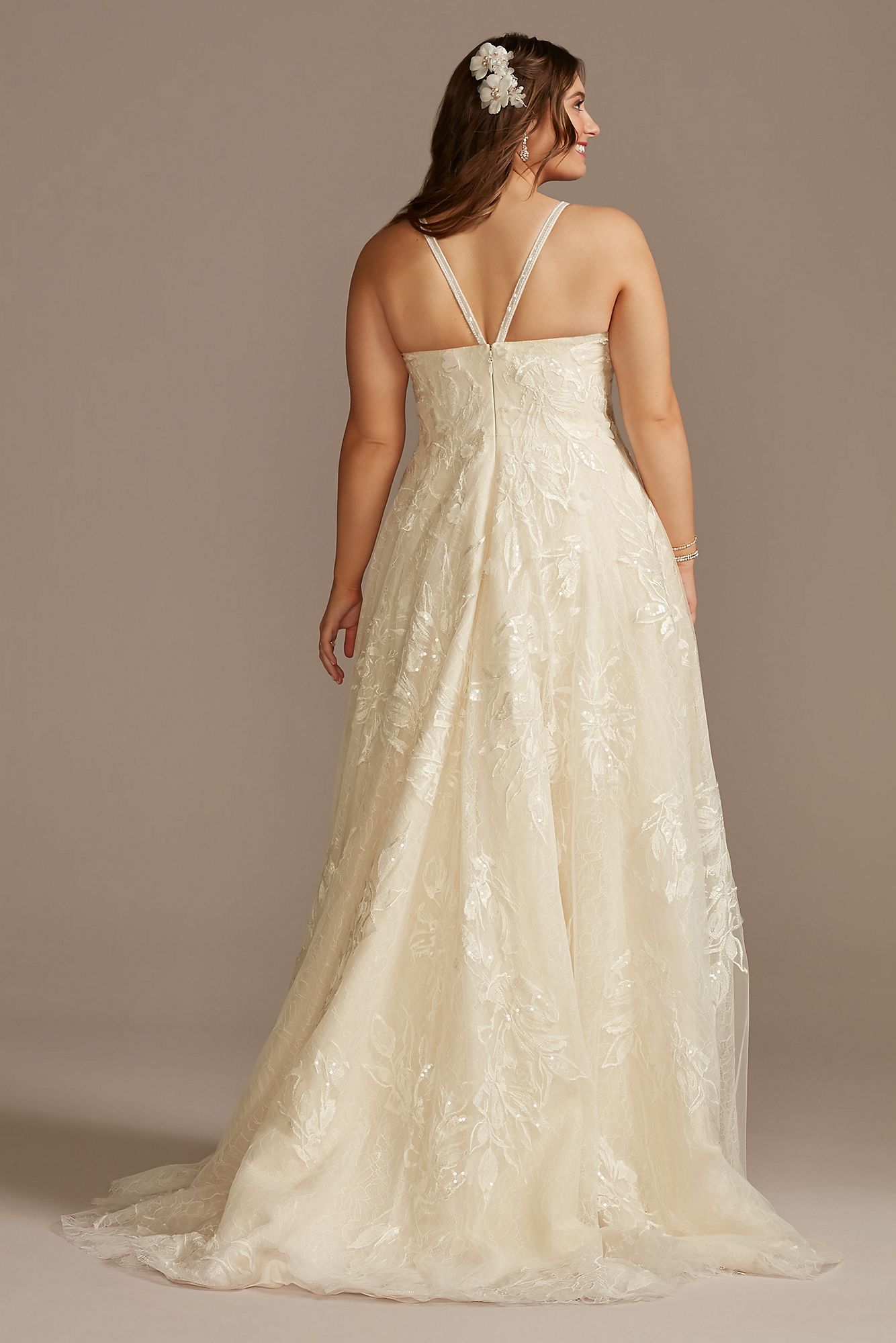 V-Back Spaghetti Strap Tall Plus Wedding Dress Melissa Sweet 4XL8MS251248