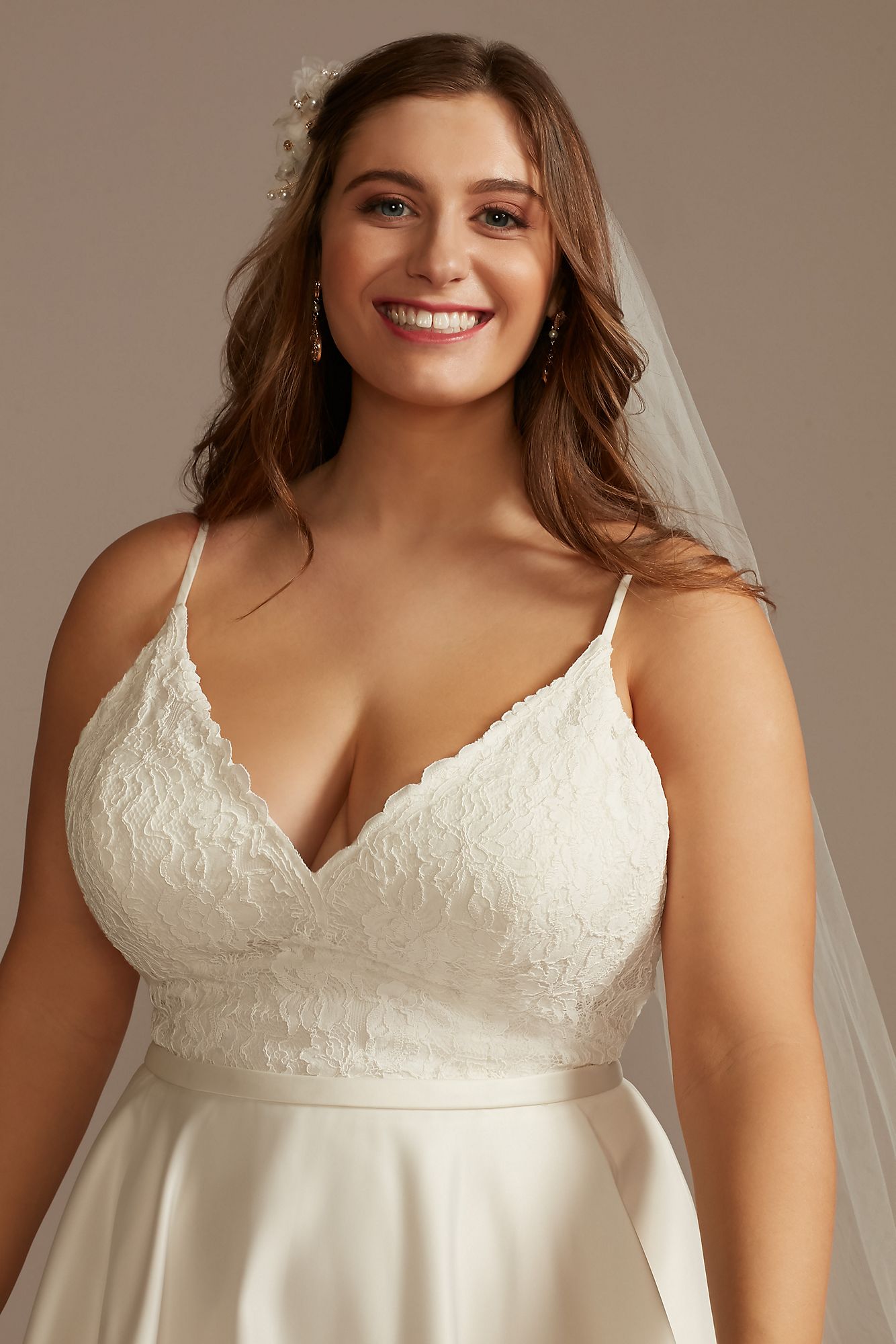 Scalloped Lace Satin Tall Plus Size Wedding Dress DB Studio 4XL9WG4034