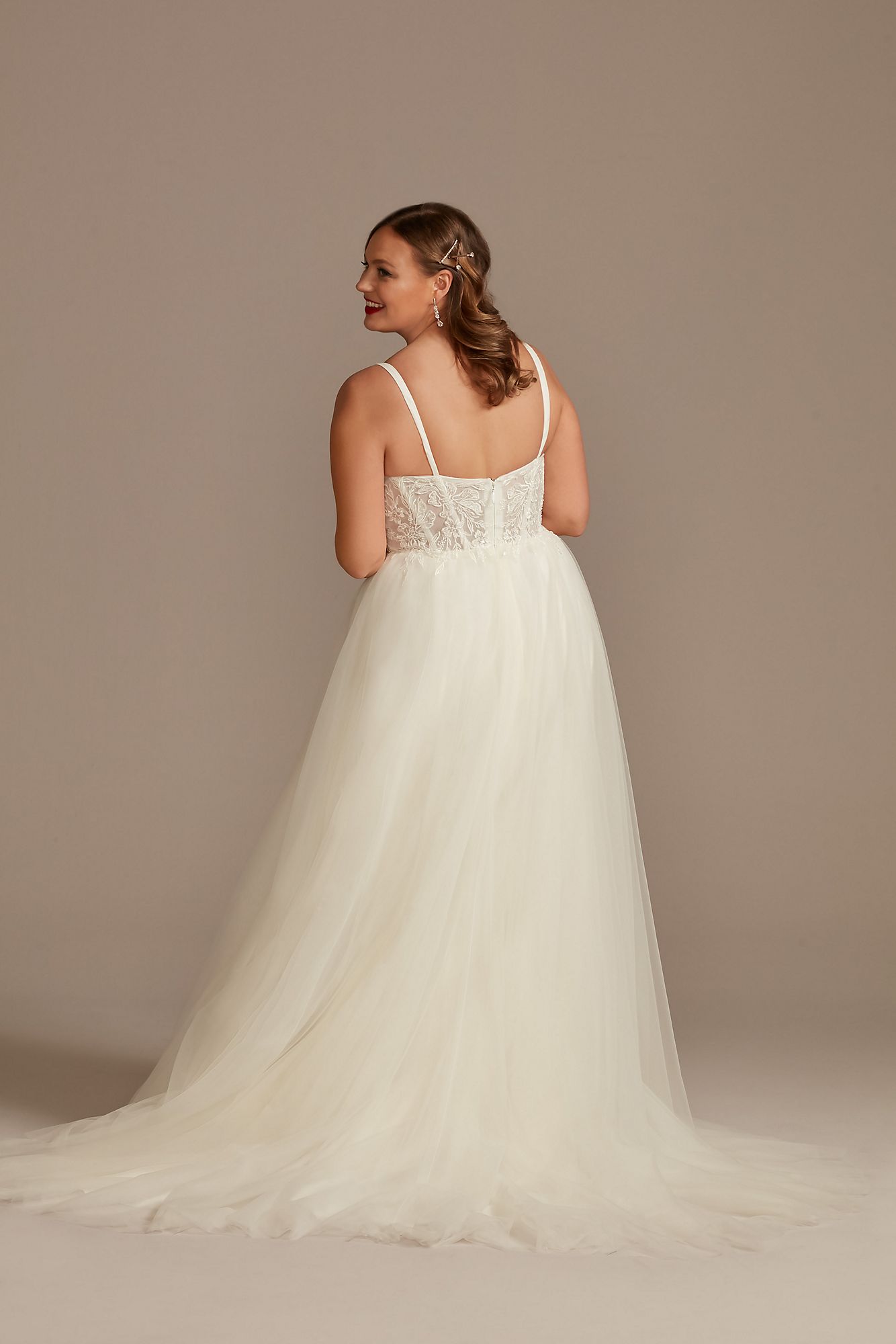 Sheer Boned Bodice Tulle Tall Plus Wedding Dress DB Studio 4XL9WG4036