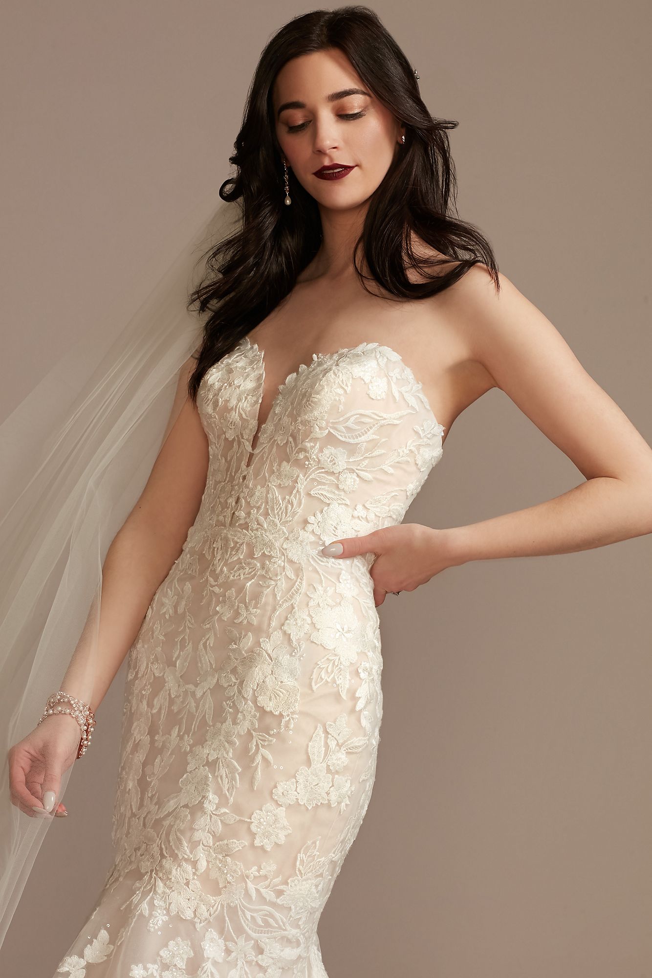 Lace Applique Mermaid Strapless Tall Wedding Dress Oleg Cassini 4XLCWG912