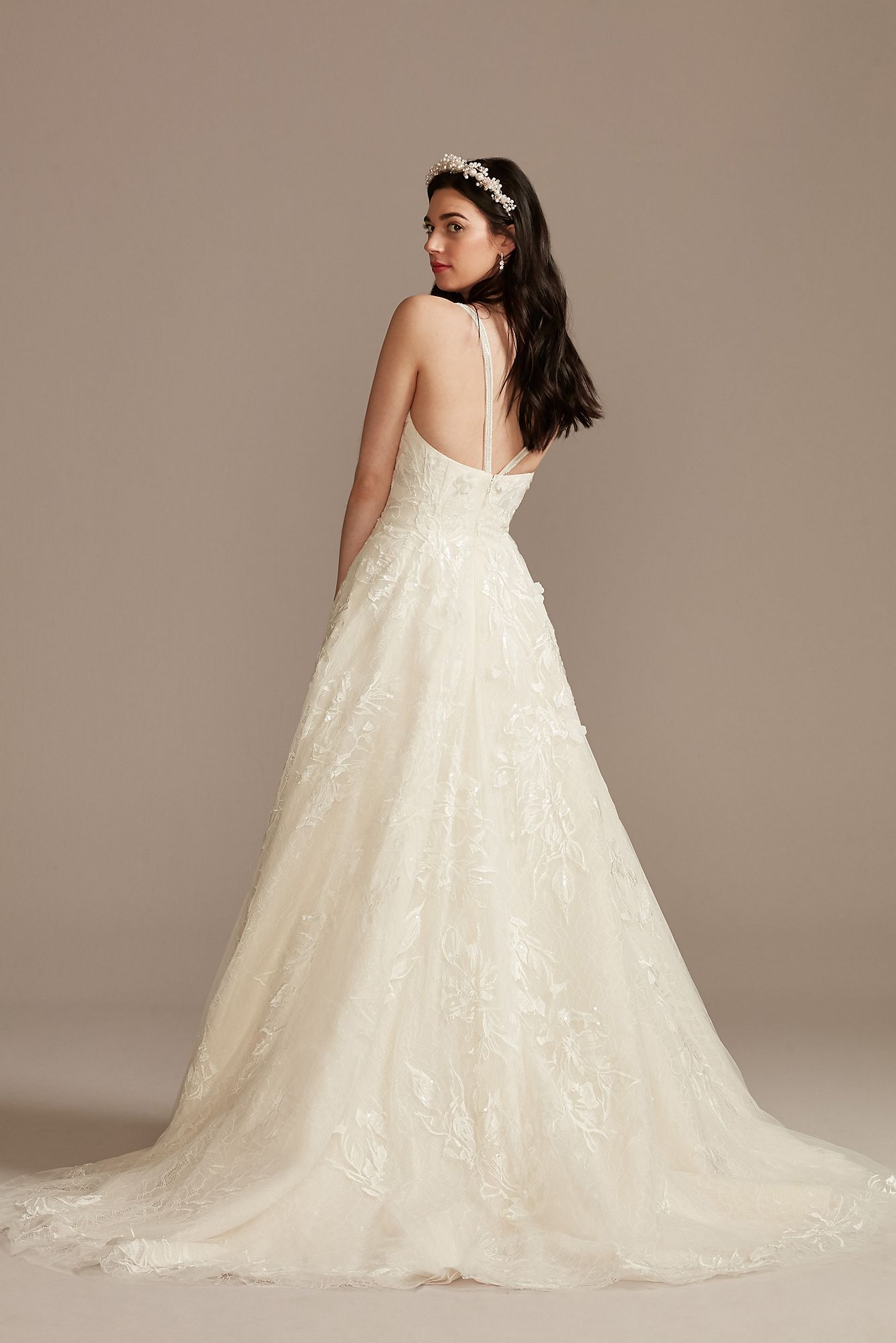 Lace V-Back Spaghetti Strap Tall Wedding Dress Melissa Sweet 4XLMS251248