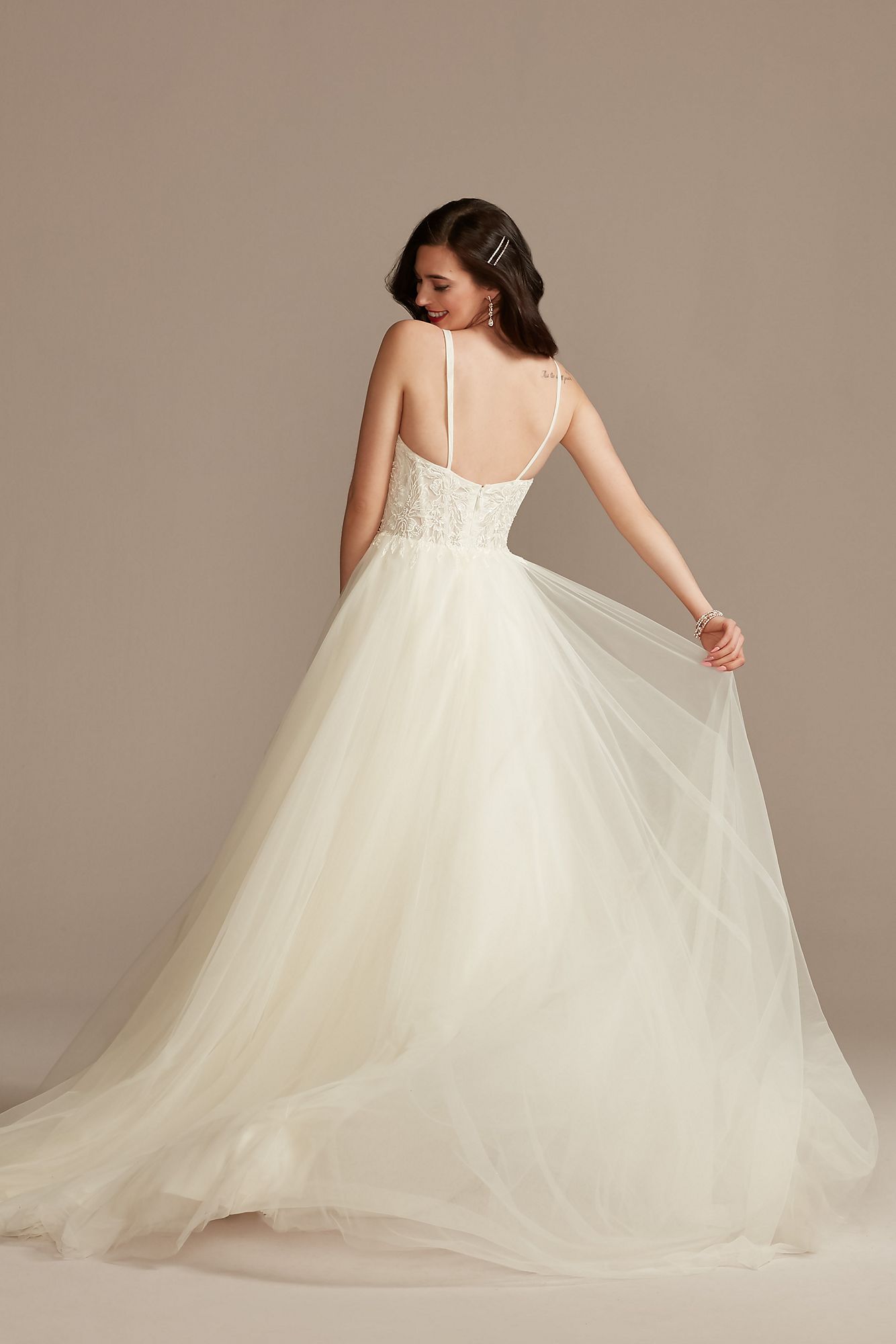 Sheer Boned Bodice Tulle Tall Wedding Dress DB Studio 4XLWG4036
