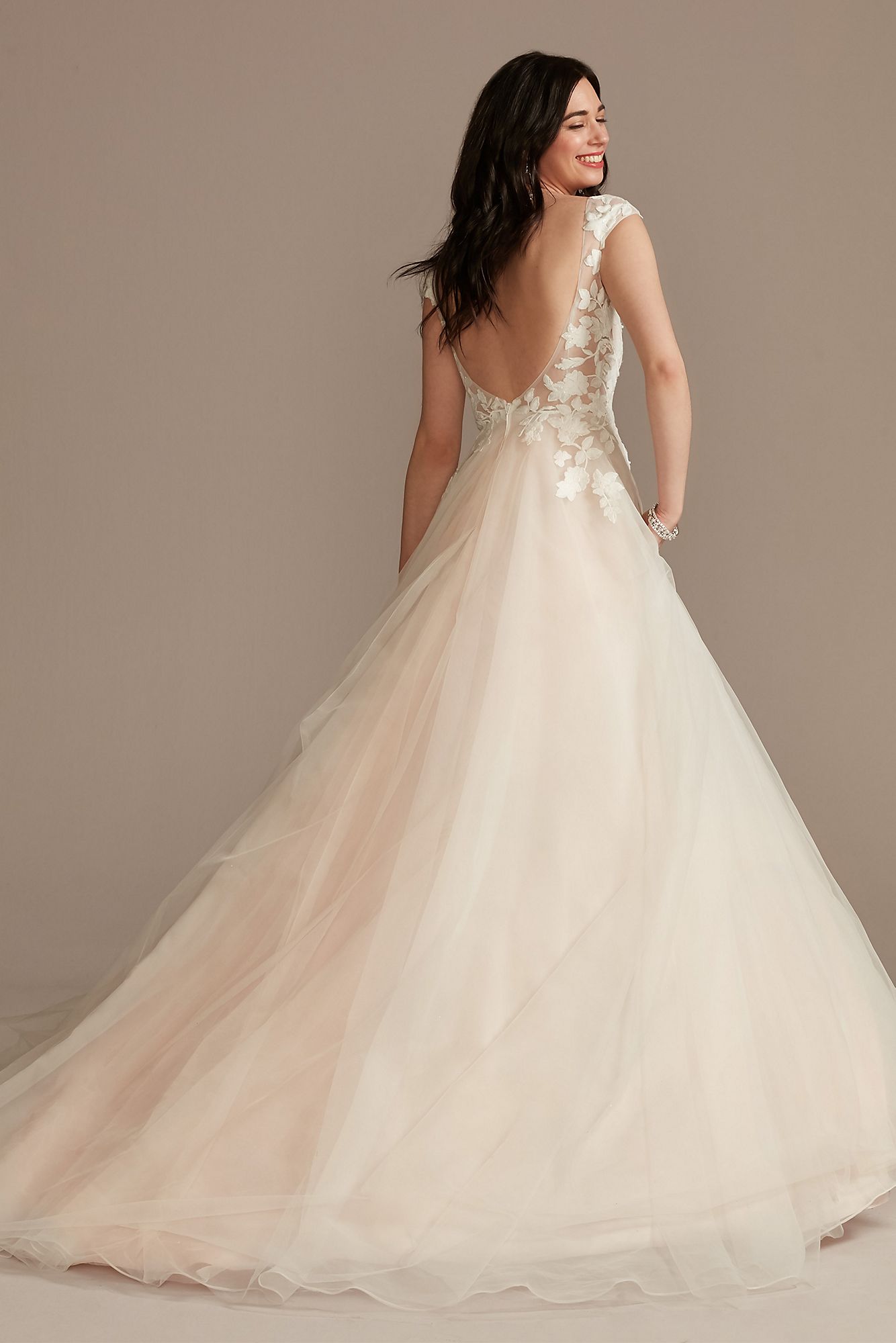 Appliqued Cap Sleeve Tulle Tall Wedding Dress DB Studio 4XLWG4037