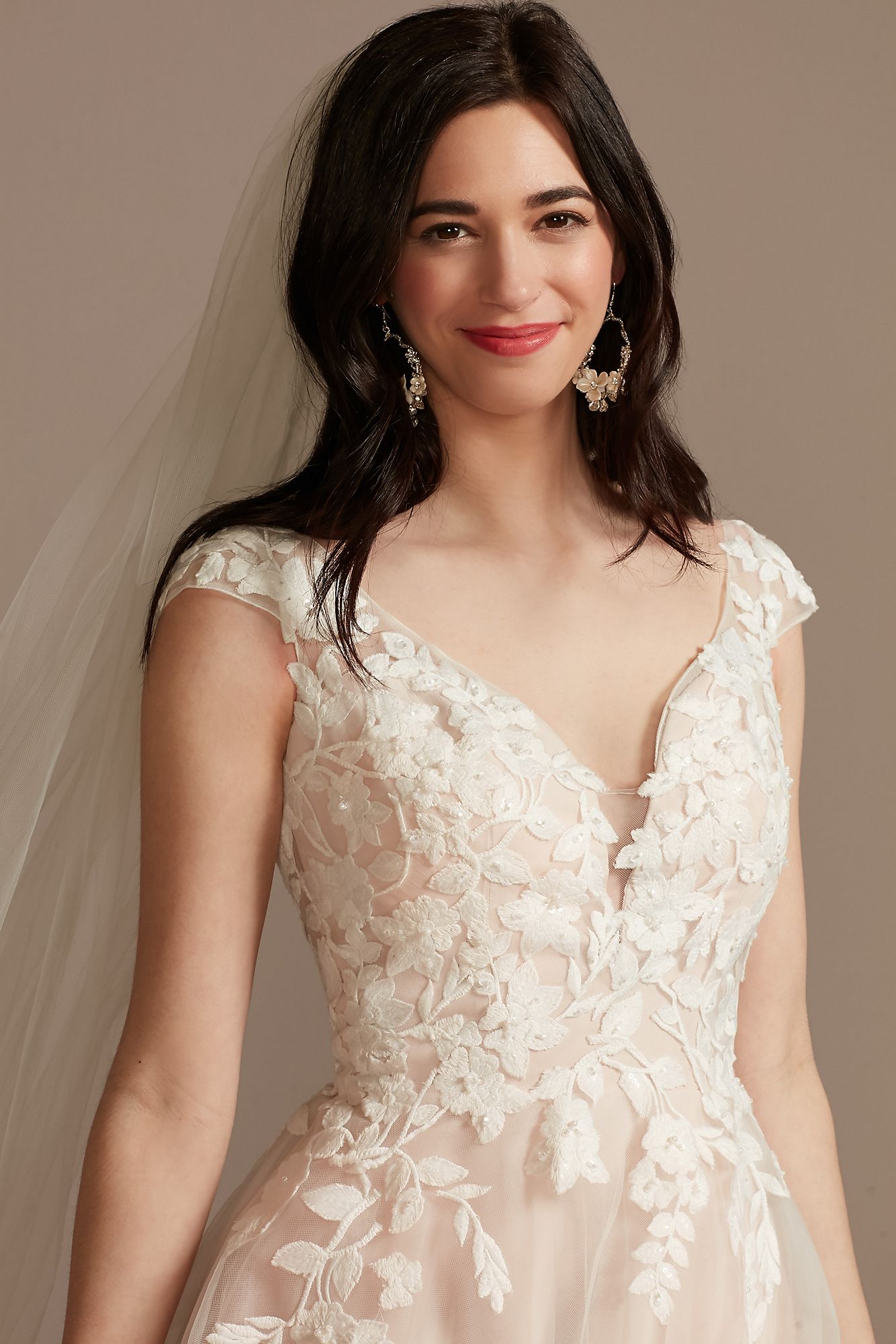 Appliqued Cap Sleeve Tulle Tall Wedding Dress DB Studio 4XLWG4037