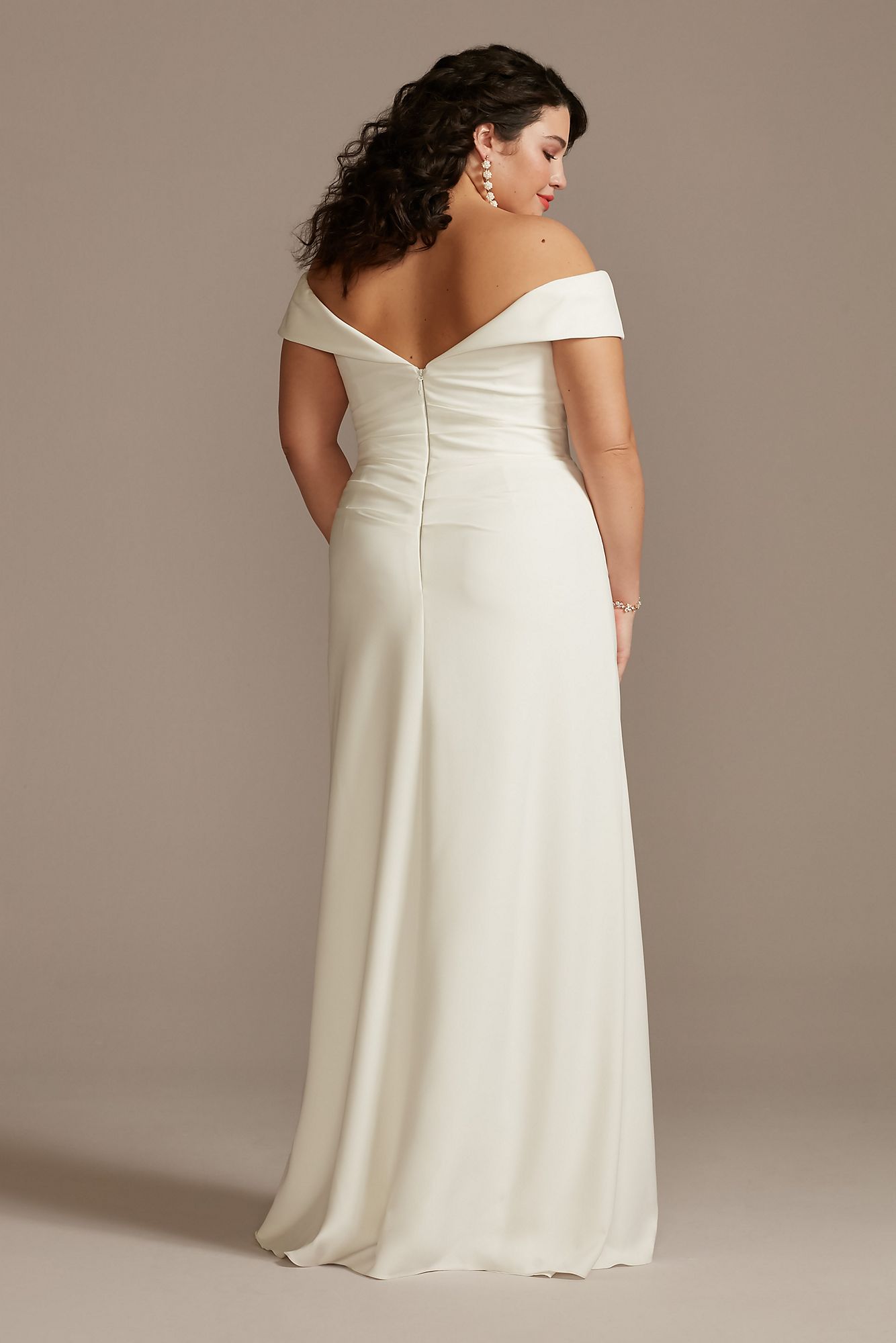 Plus Crepe Off-the-Shoulder Sheath Wedding Dress DB Studio 9WG4033