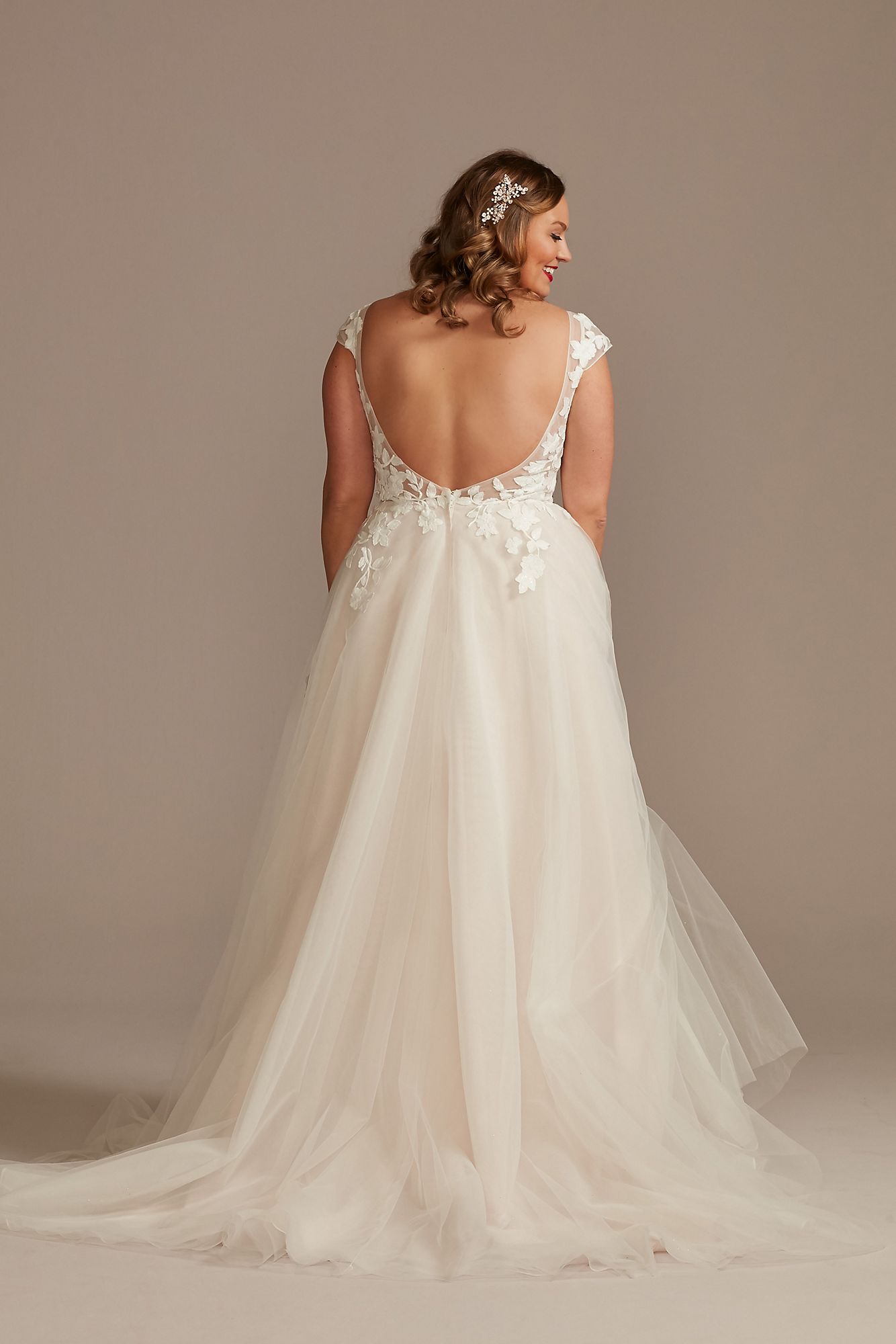 Appliqued Cap Sleeve Tulle Plus Size Wedding Dress DB Studio 9WG4037