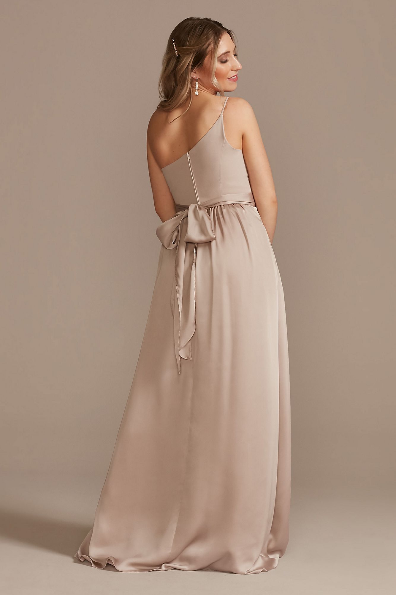 One-Shoulder Long Crepe Charmeuse Bridesmaid Dress F20381