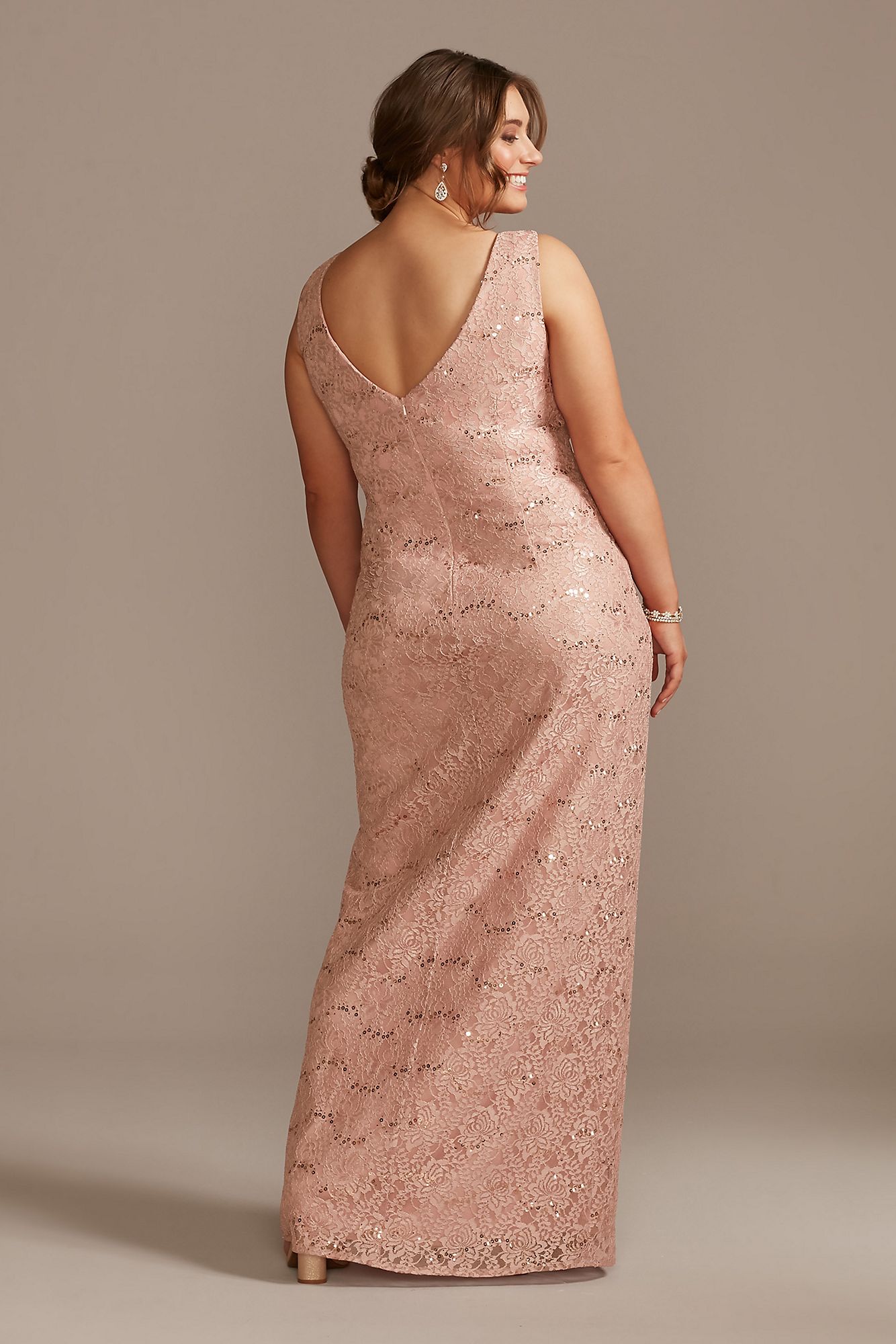 Draped Lace Floor-Length Dress with Matching Shawl Oleg Cassini WBM2537W