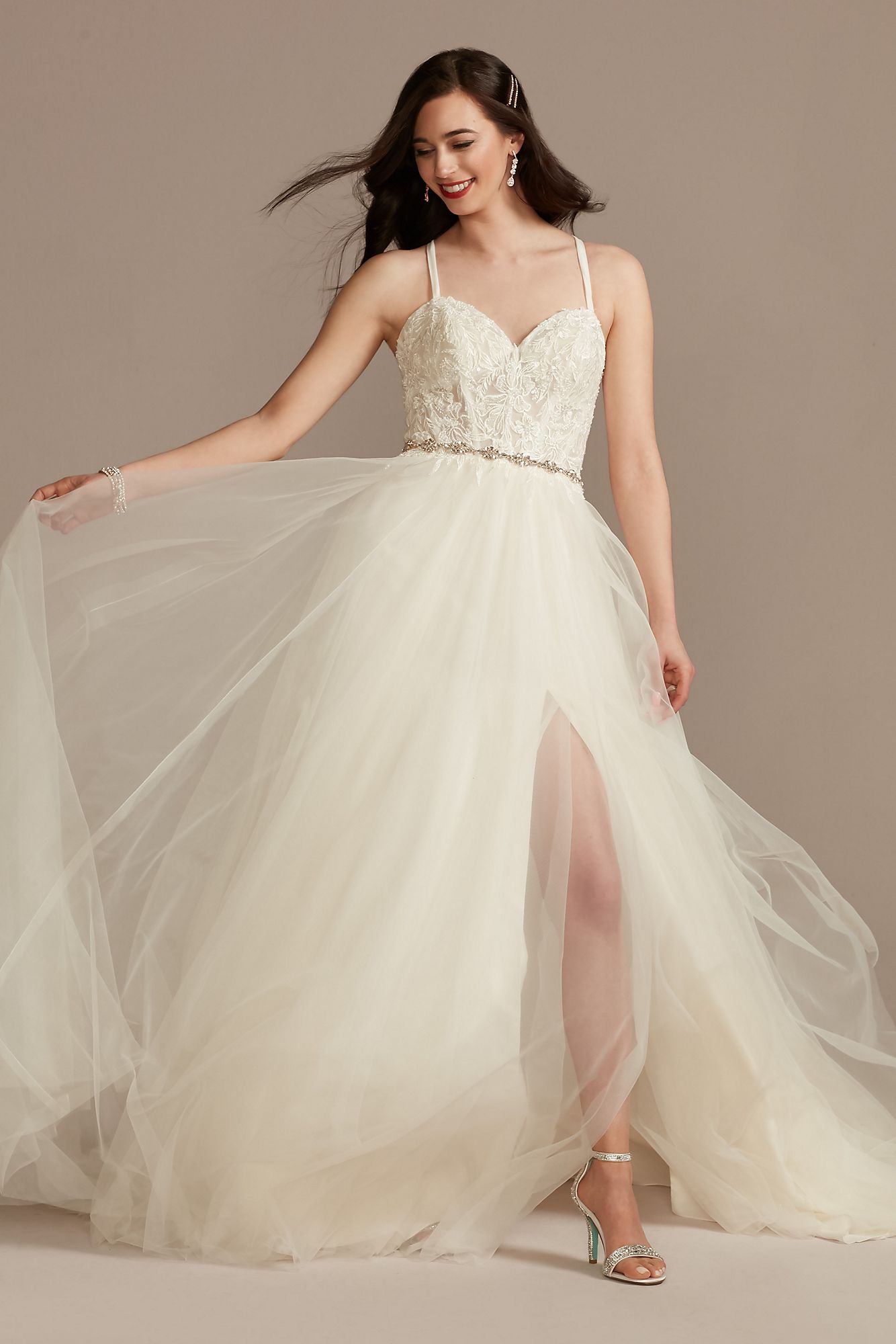 Sheer Boned Bodice Spaghetti Strap Wedding Dress DB Studio WG4036
