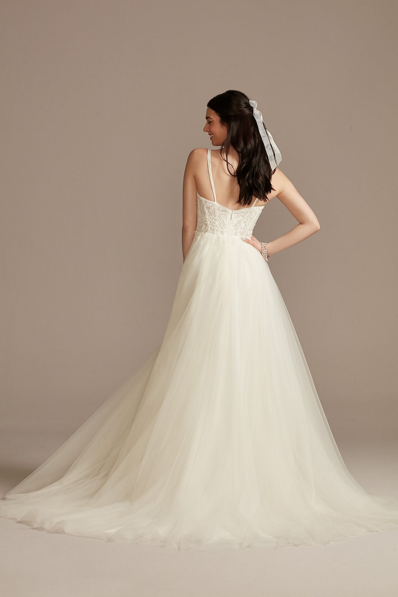 Sheer Boned Bodice Spaghetti Strap Wedding Dress DB Studio WG4036