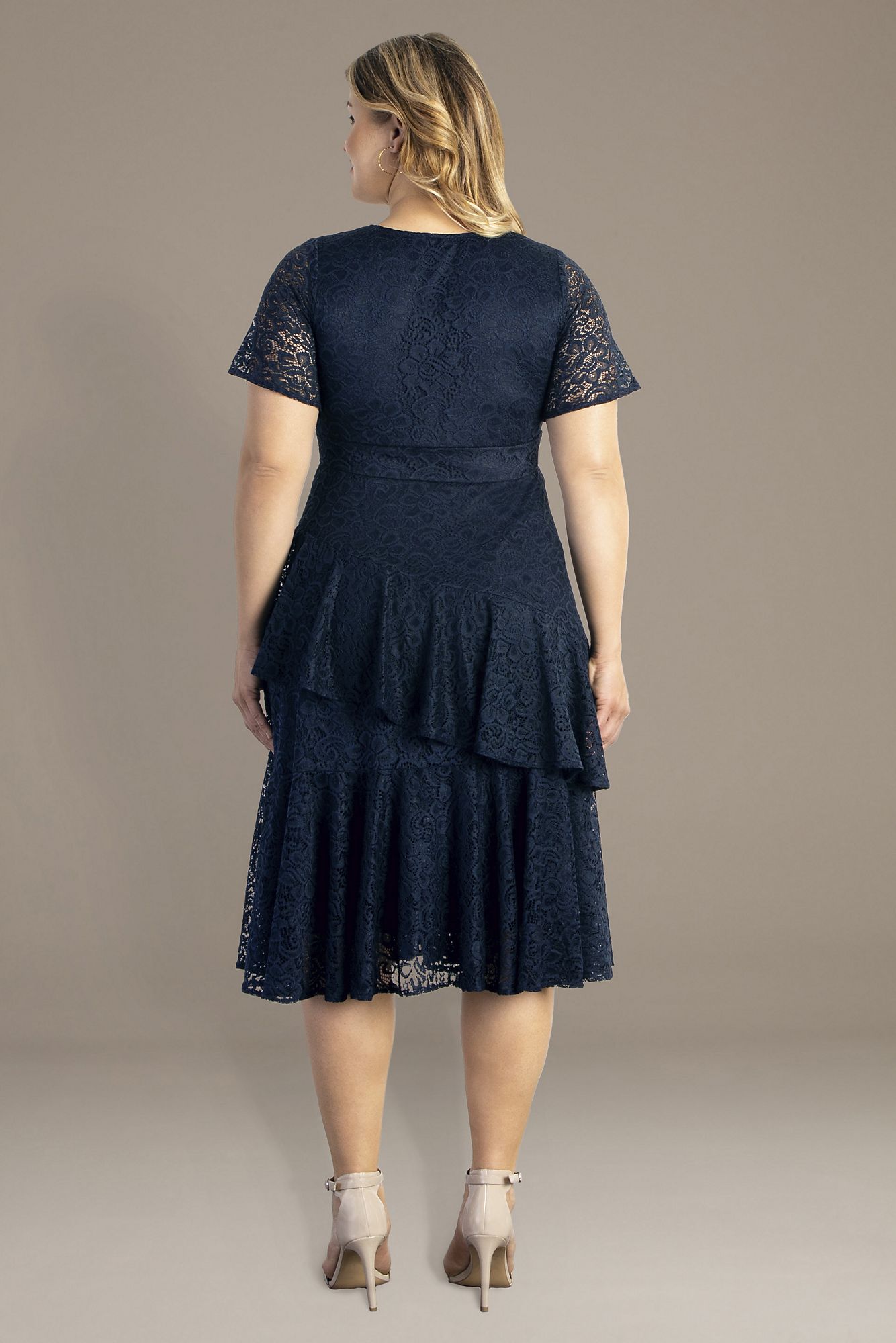 Plus Size Short Sleeve Tiered Lace Midi Dress Kiyonna 18220901