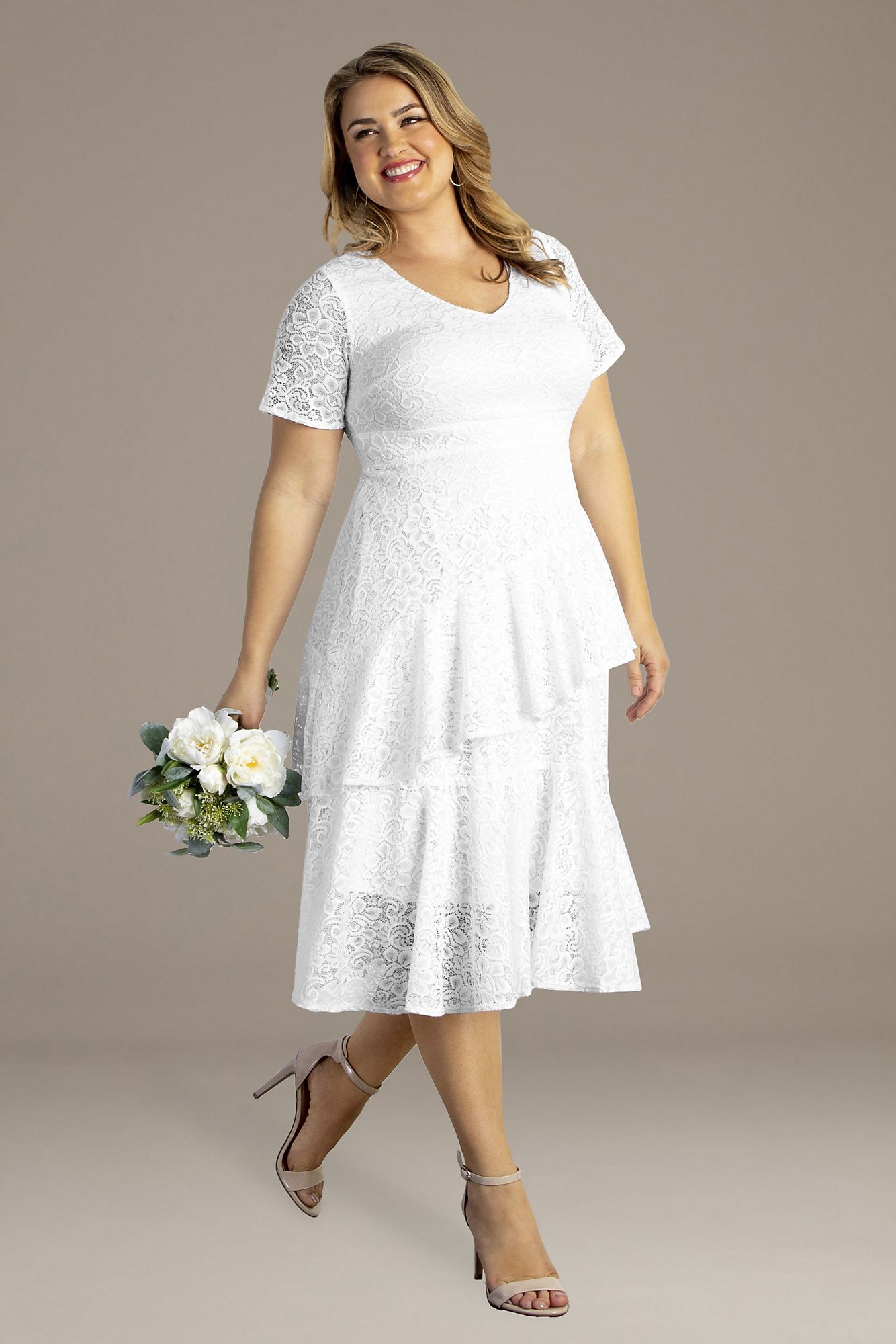 Harmony Tiered Lace Plus Size Short Wedding Dress Kiyonna 19220901