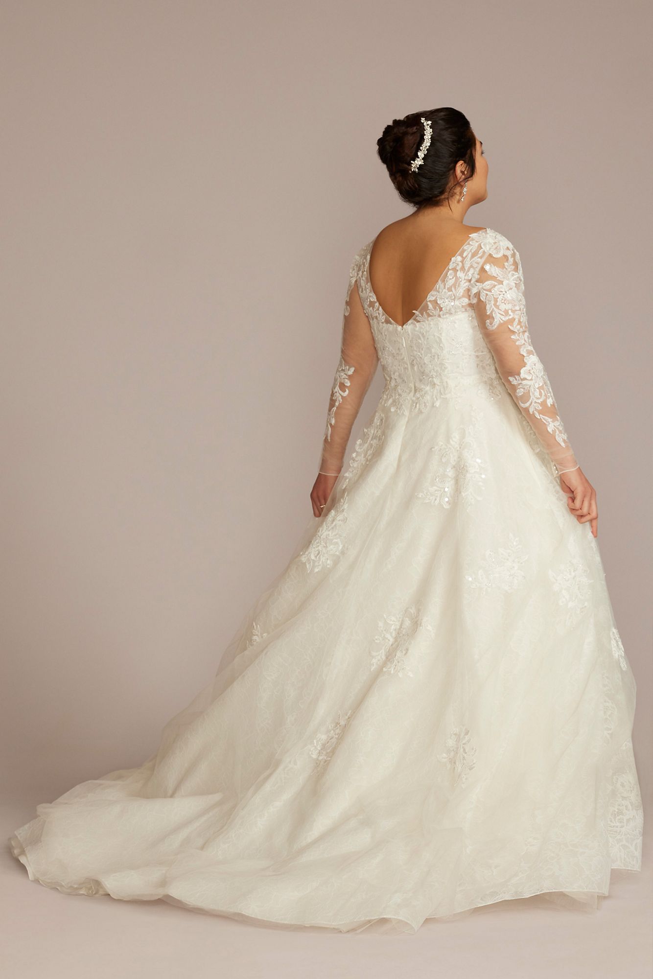 High Neck Long Sleeve Tall Plus Wedding Dress Oleg Cassini 4XL8CWG930