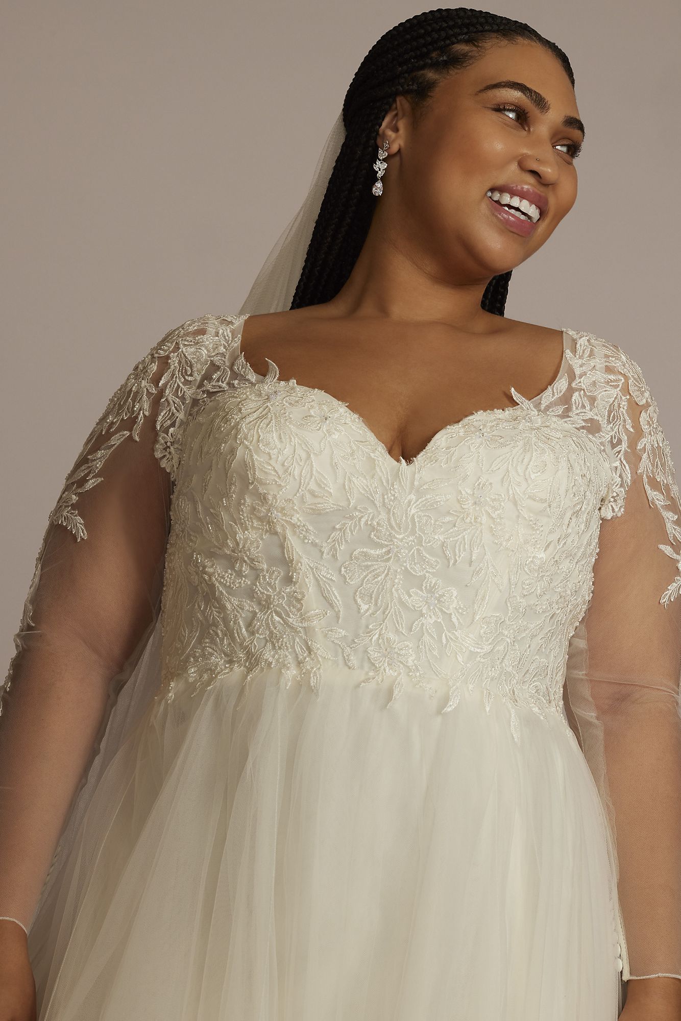 Lined Bodice Long Sleeve Tall Plus Wedding Dress DB Studio 4XL9SLLBWG4036