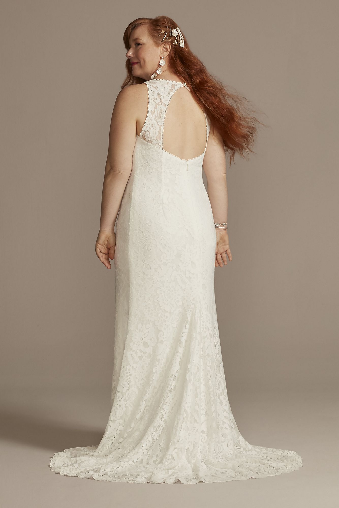 Scalloped Stretch Lace Tall Plus Wedding Dress DB Studio 4XL9WG4047