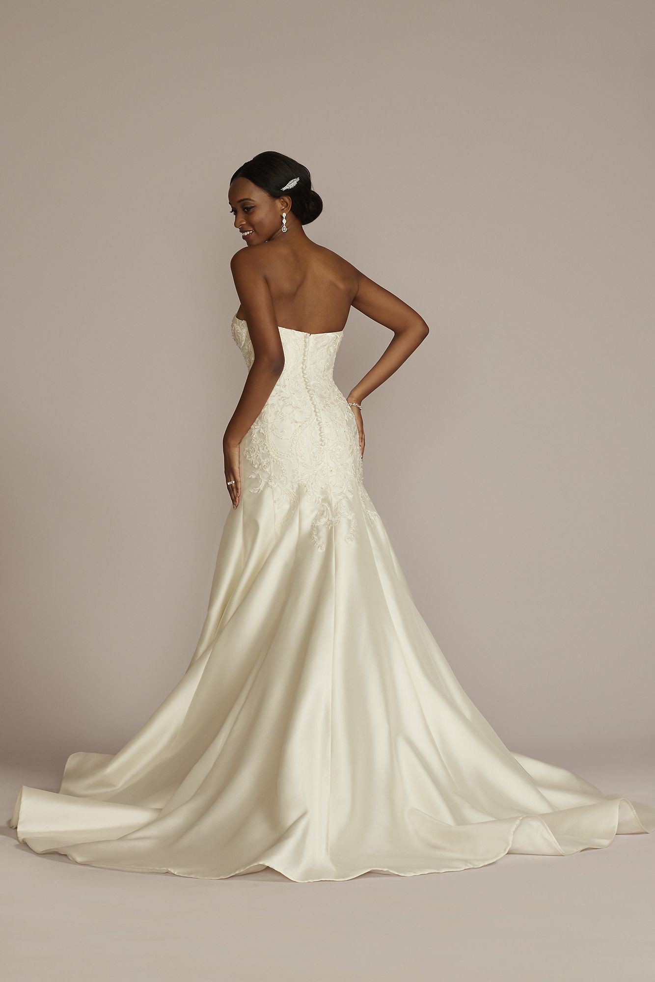 Strapless Drop Waist Lace Petite Wedding Dress Oleg Cassini 7CWG934