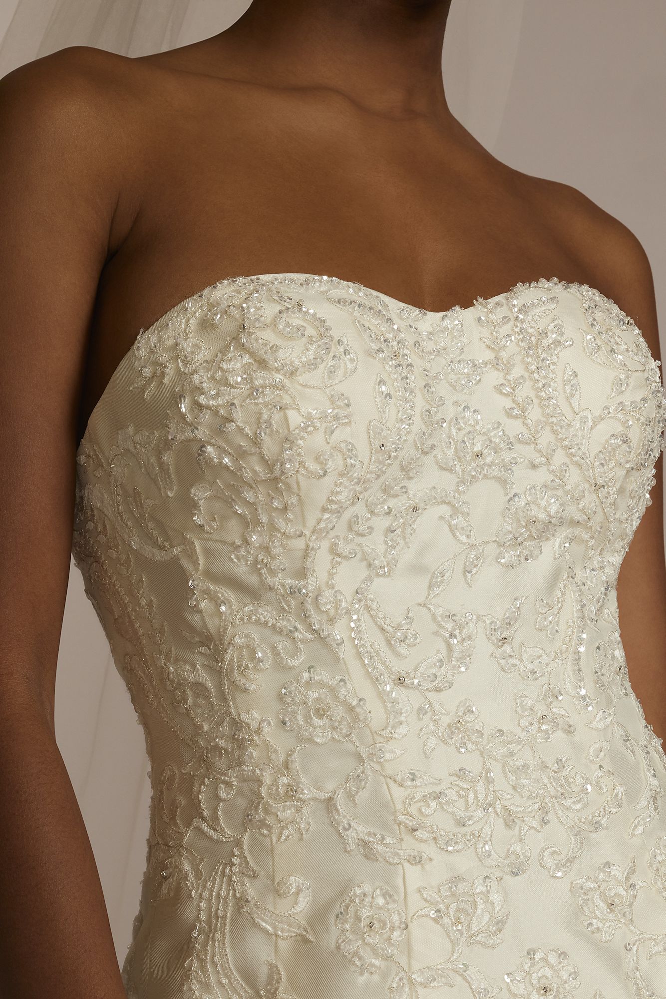 Strapless Drop Waist Lace Petite Wedding Dress Oleg Cassini 7CWG934
