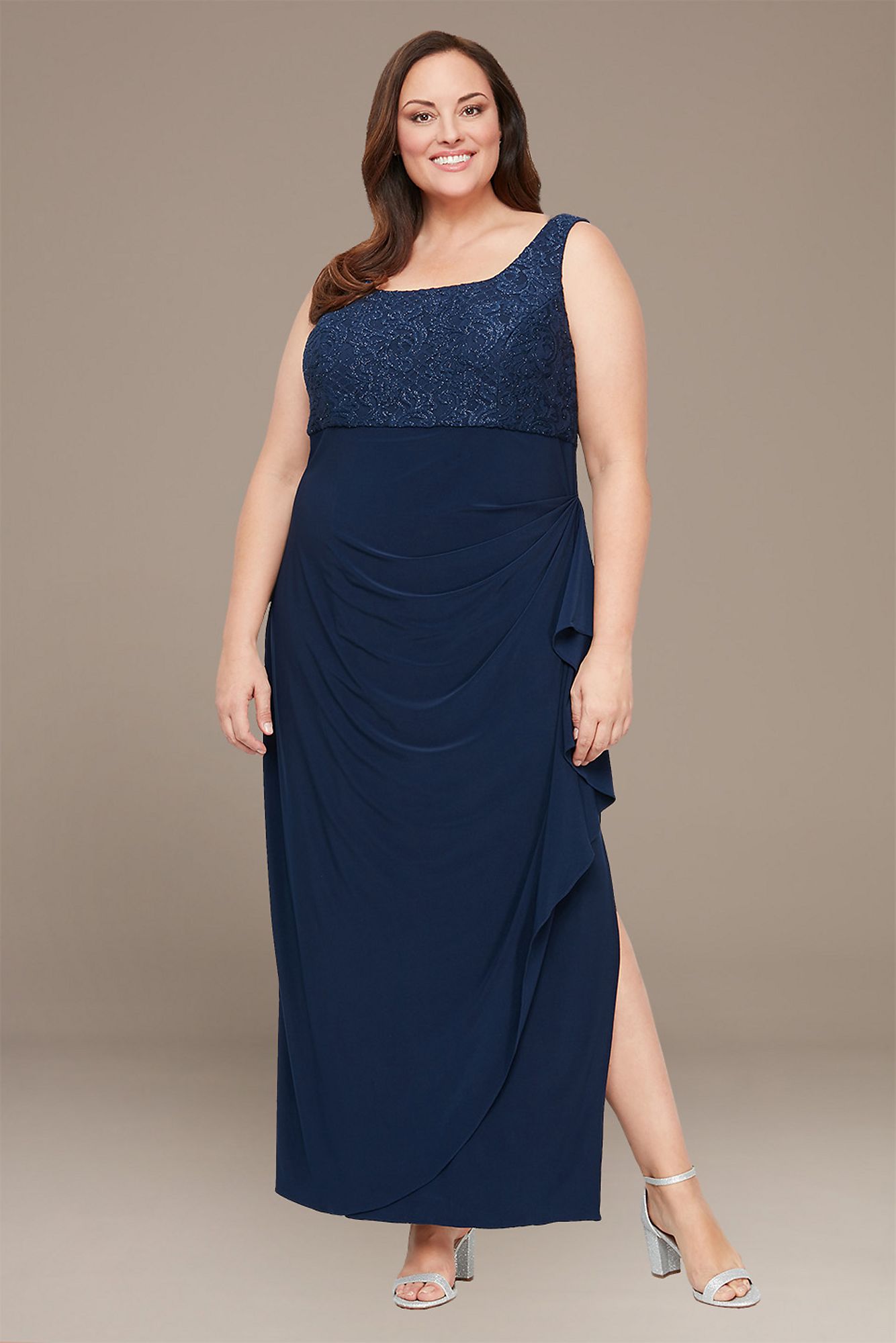 Plus Size Empire Waist Lace Dress with Open Jacket Alex Evenings 84122475