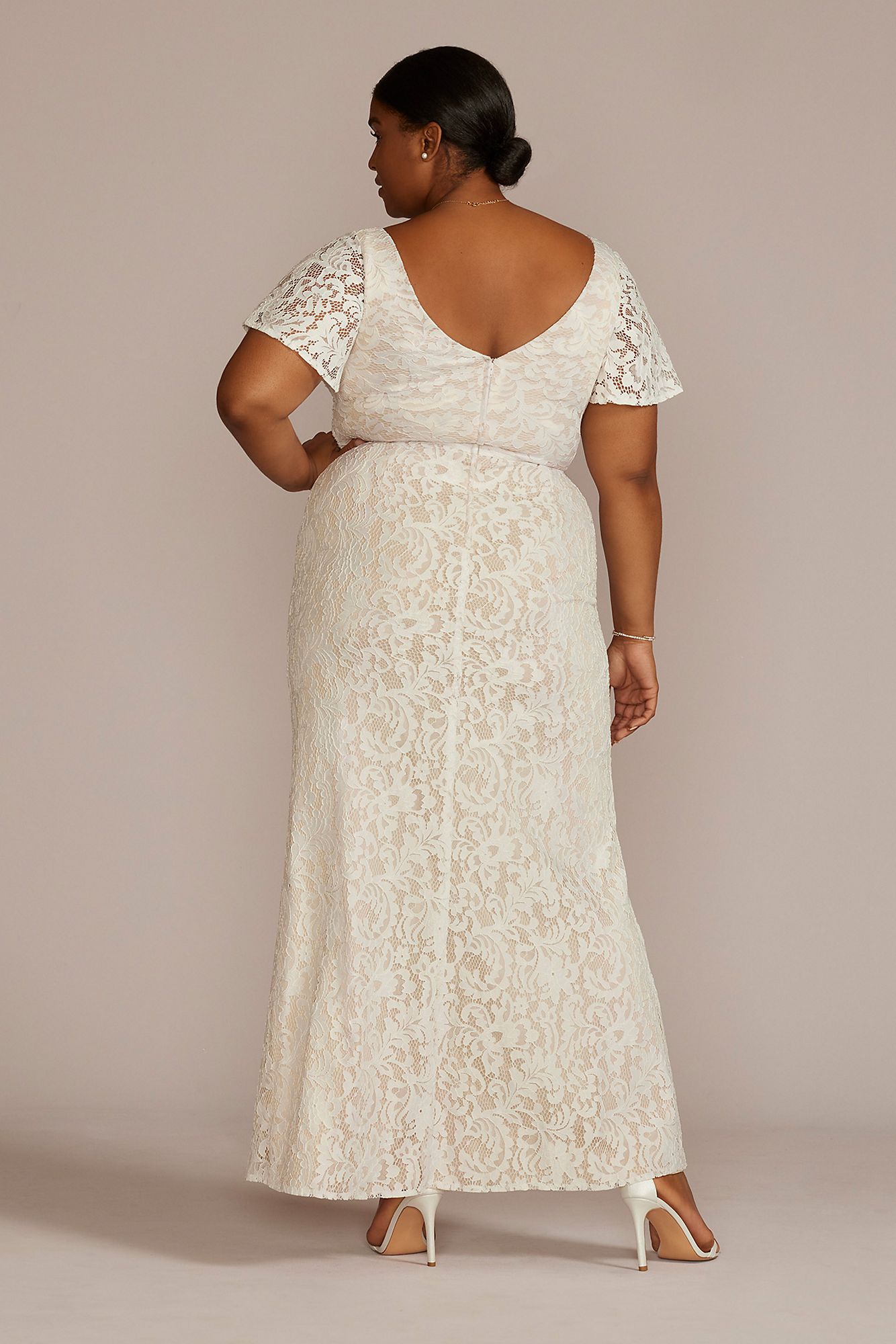 Lace Flutter Sleeve Draped Plus Size Wedding Gown DB Studio 9SDWG1054