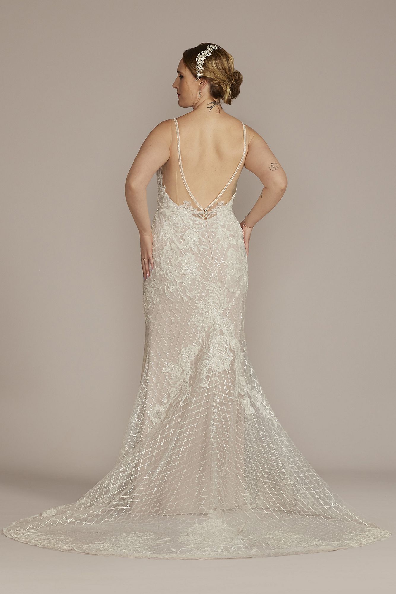 Lattice Beaded Applique Plus Size Wedding Dress Galina Signature 9SWG939