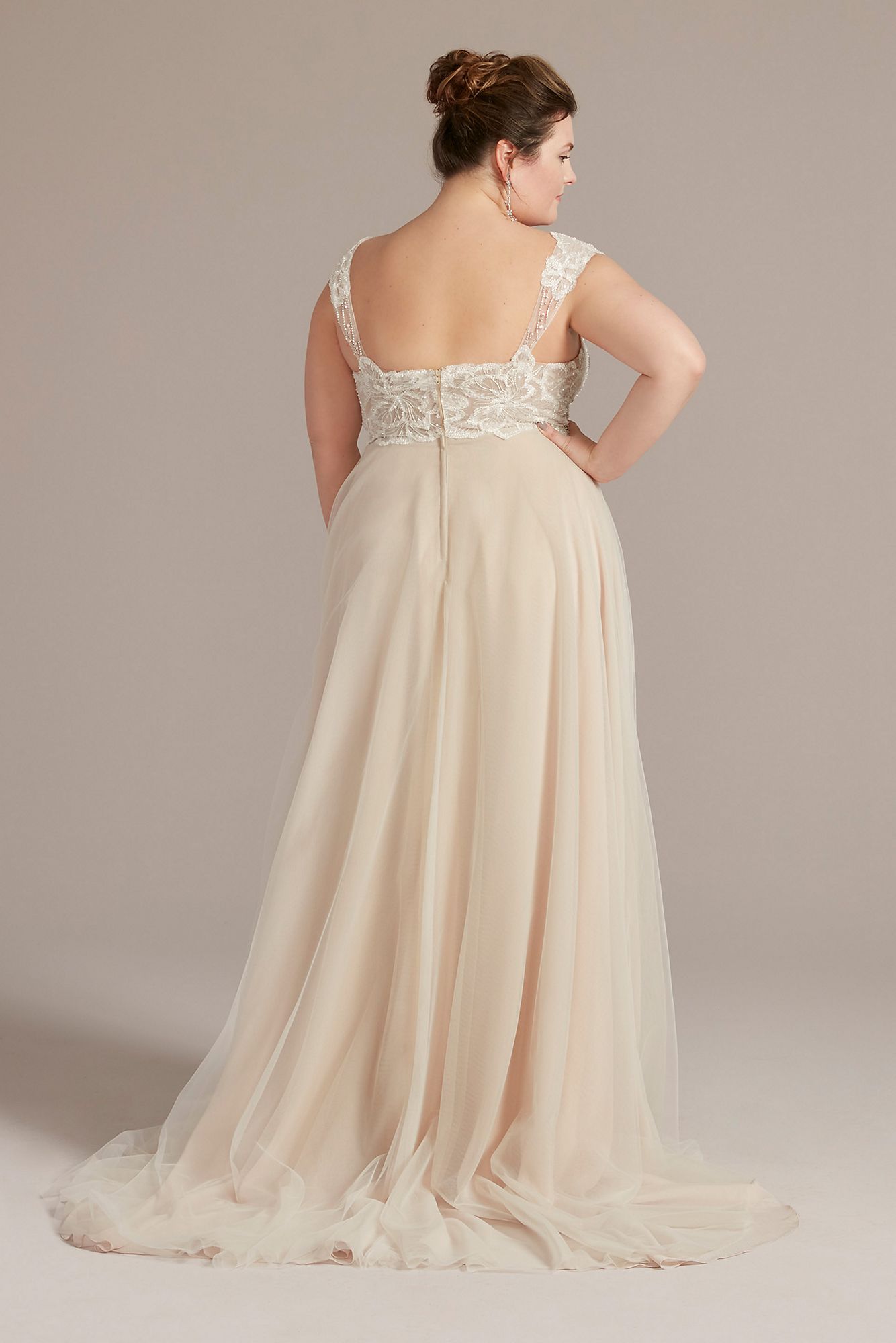 Floral Applique Cap Sleeve Plus Size Wedding Gown DB Studio 9WG4065