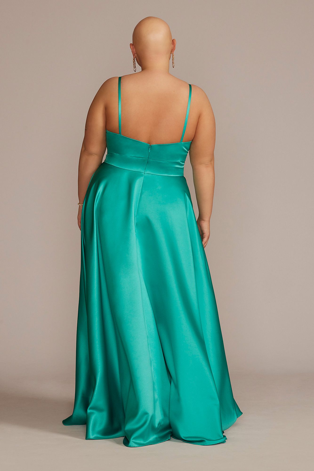 Plus V-Neck Satin A-Line Gown with Corset Bodice Jules and Cleo D24NY22012W