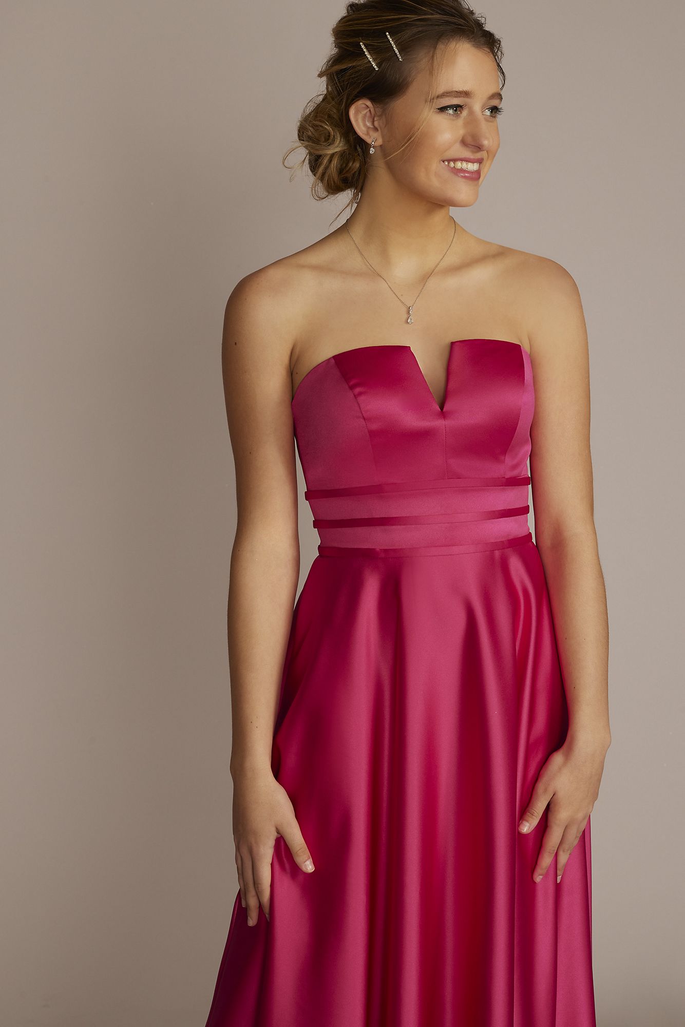 V-Notch Strapless Prom Gown with Waist Detail Jules and Cleo D24NY22075V1