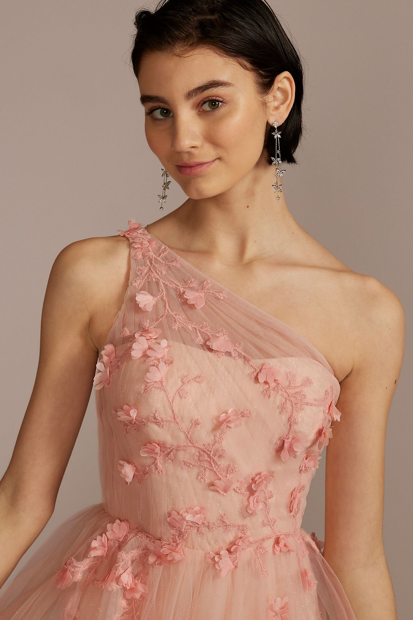 Embroidered 3D Floral One Shoulder Tulle A-Line Jules and Cleo WBM2869
