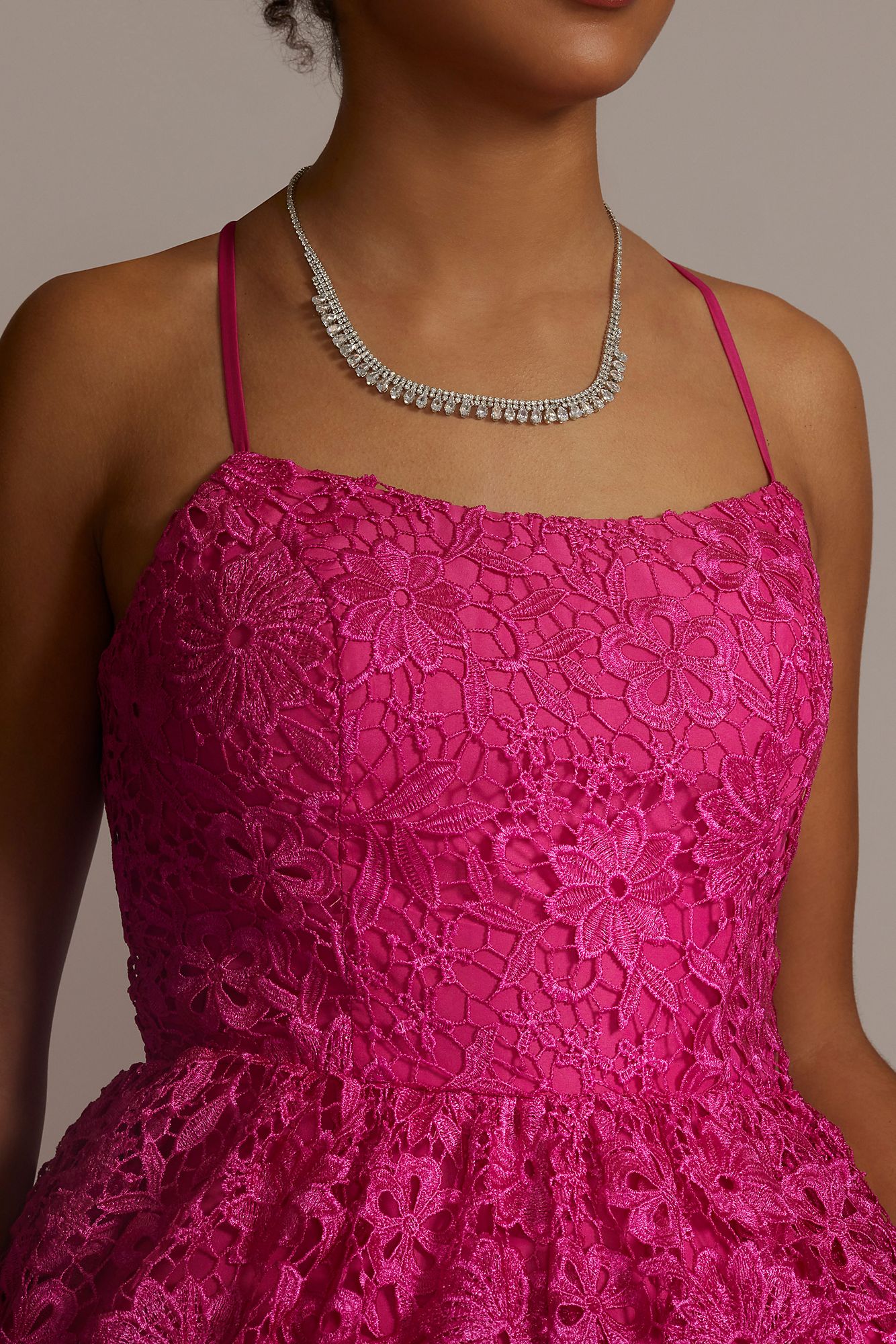 Floral Lace Mini A-Line Damas Dress Fifteen Roses WBM3056