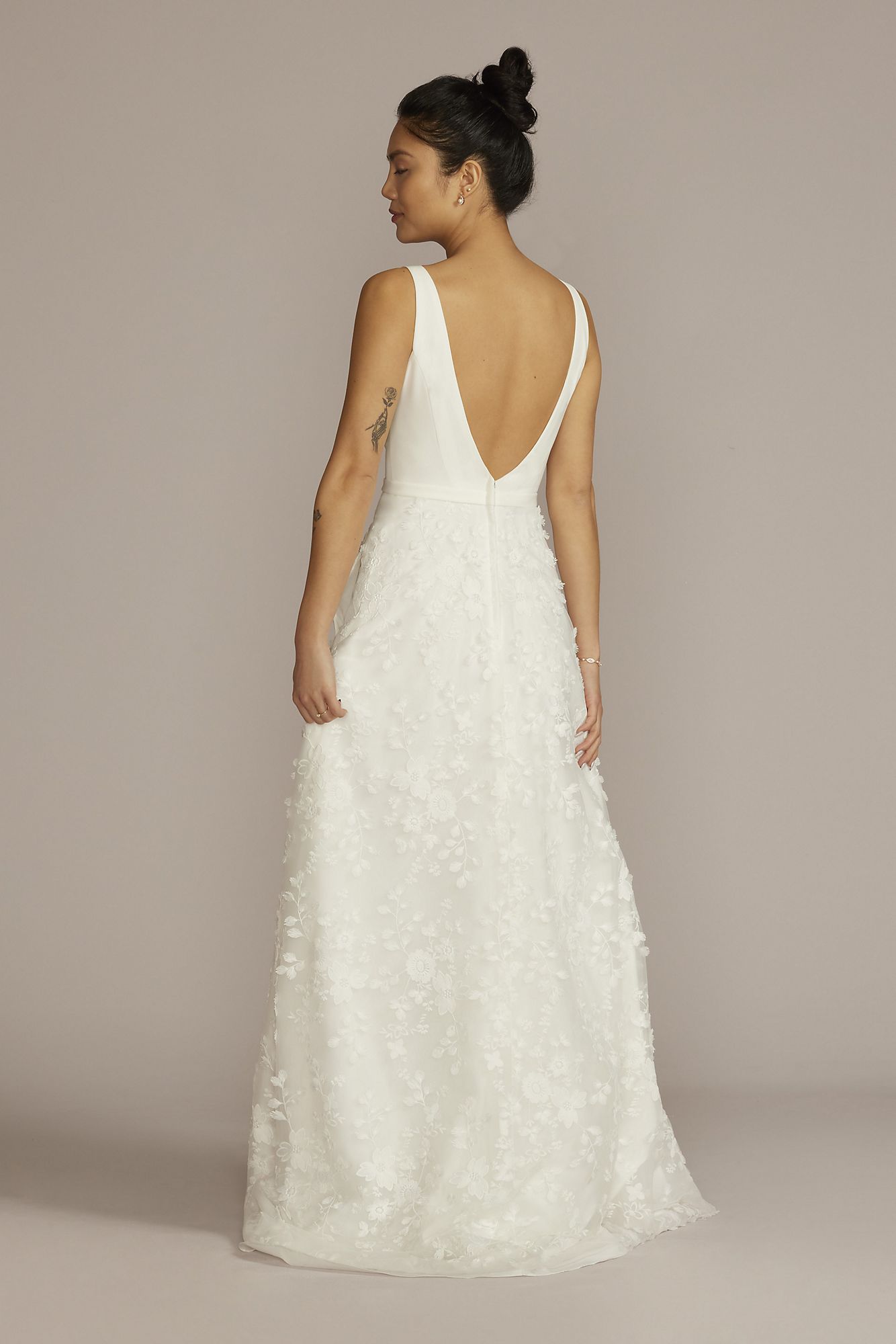 3D Floral Crepe A-Line Wedding Dress with Pockets DB Studio WG4068