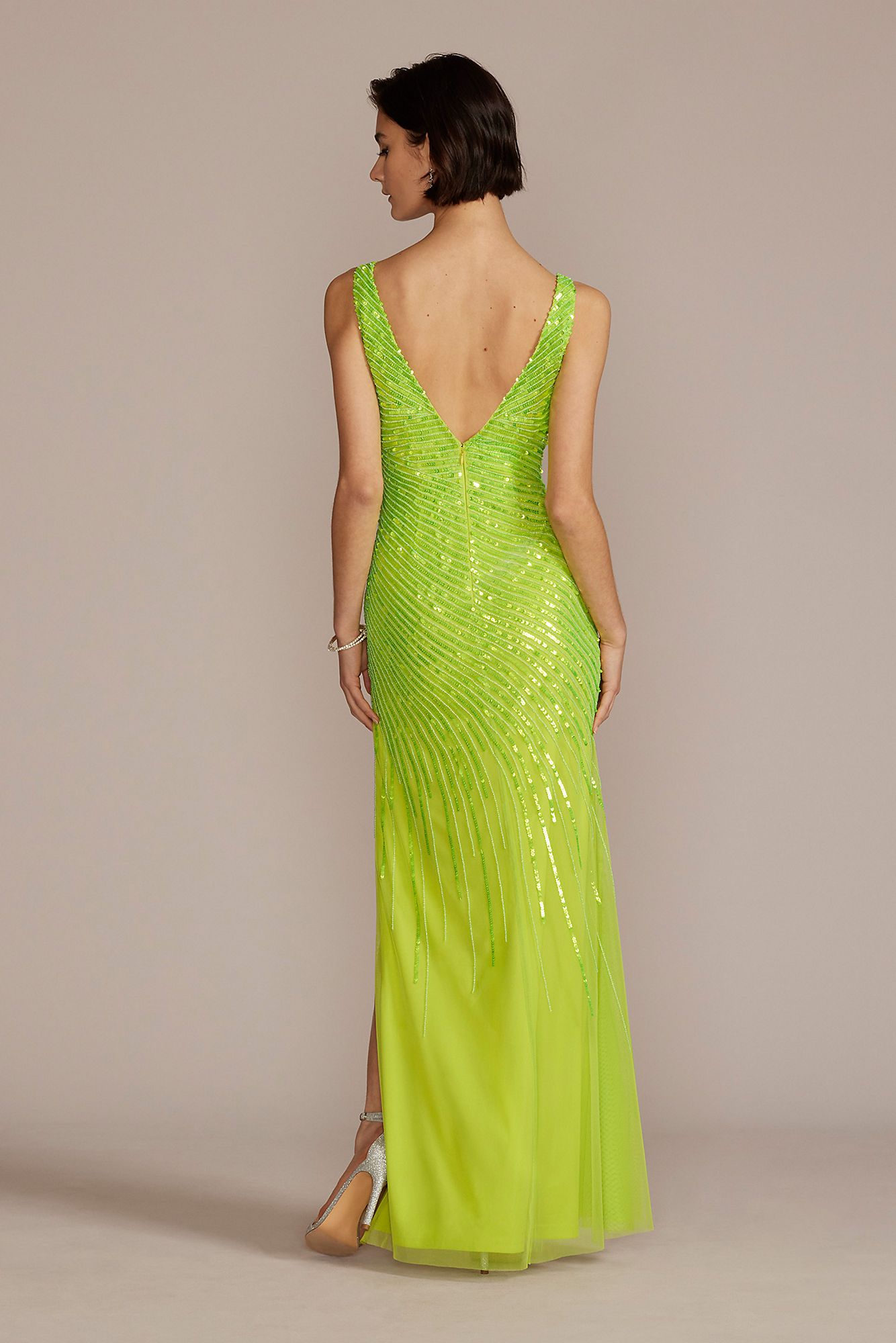 Cascading Sequin Tank Gown with Side Slit Jules and Cleo WGIN20248B