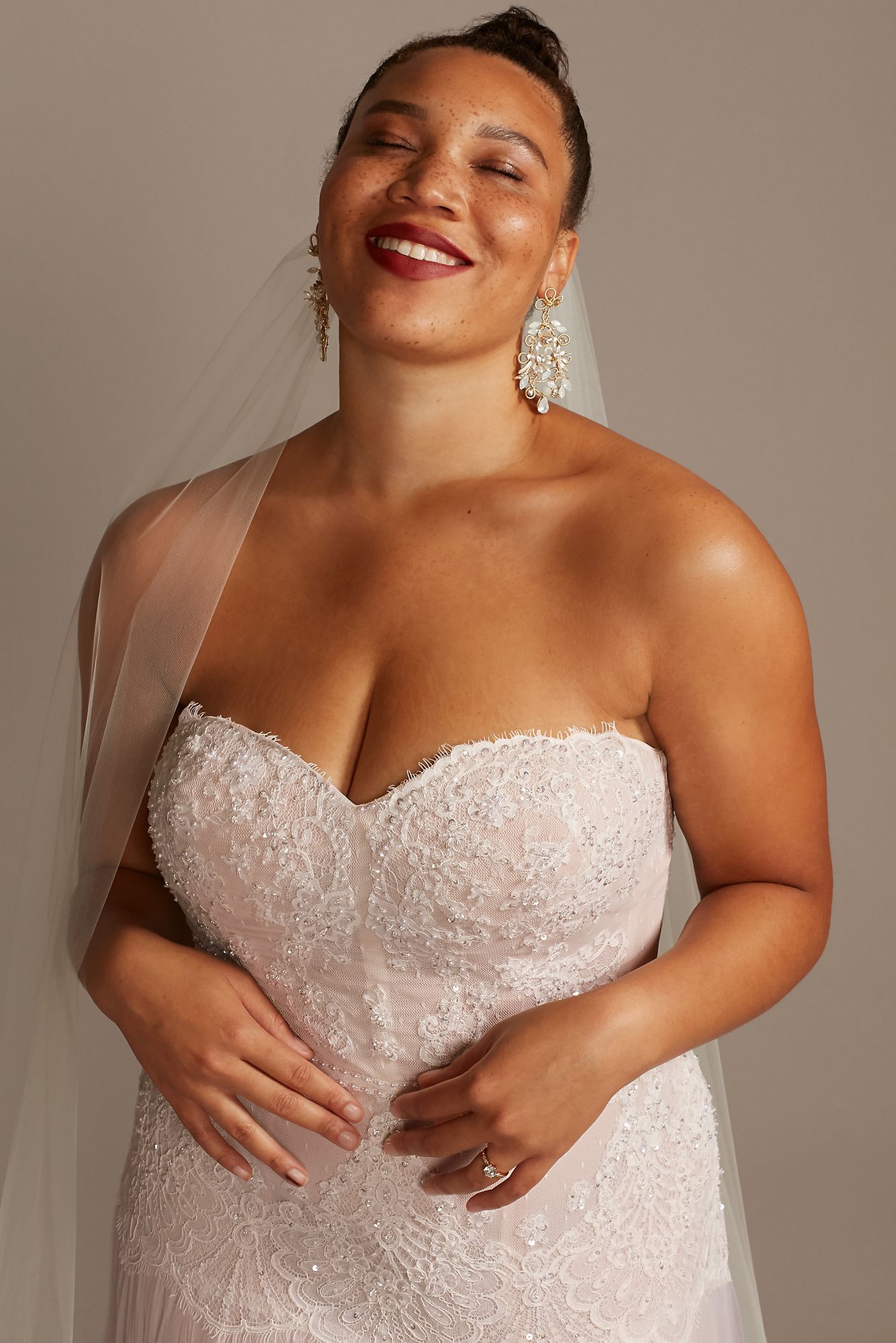 Plus Size Strapless Sweetheart Neckline 8MS251204 Style Banded Lace Bridal Dress