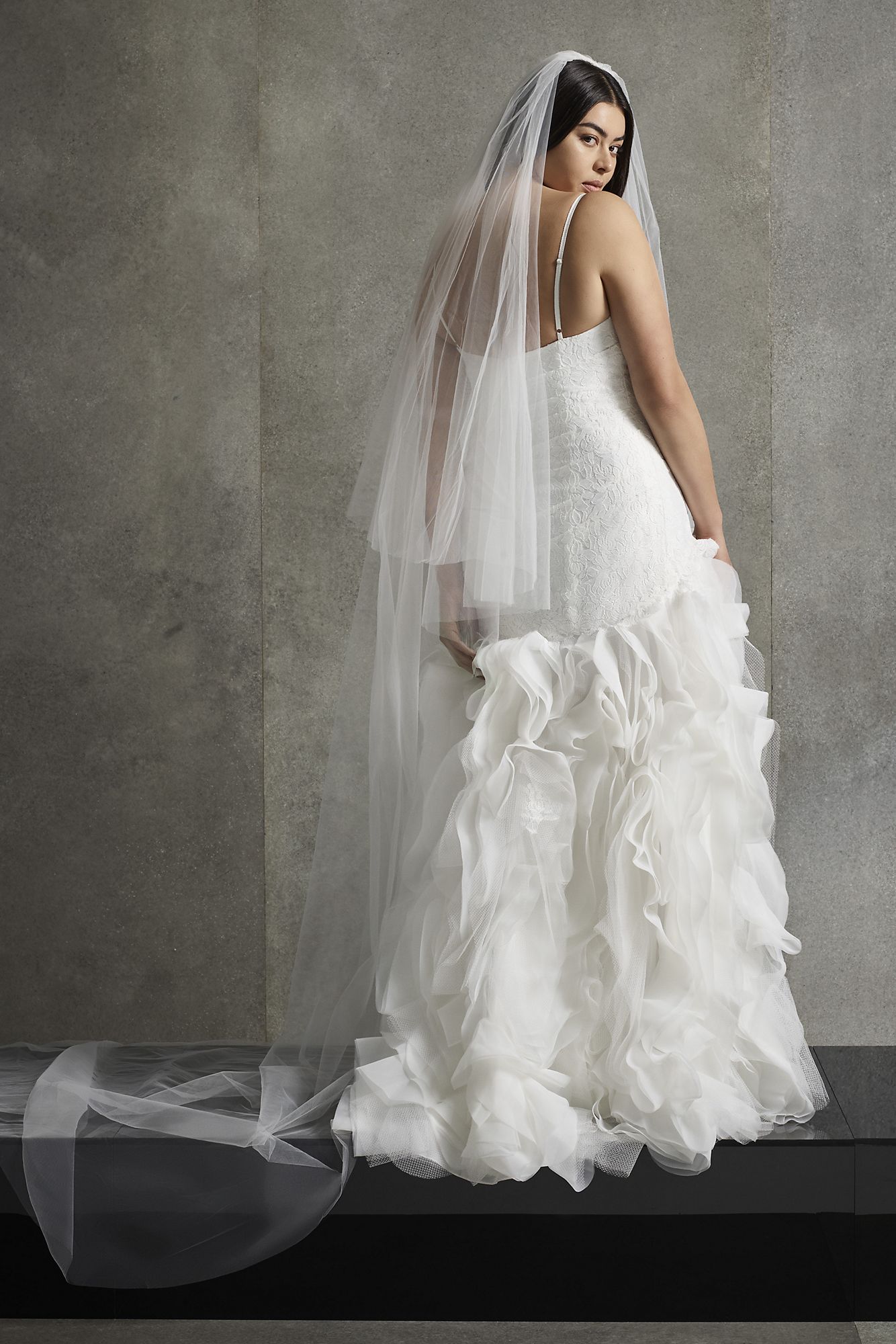 Plus Size 8VW351506 Long Trumpt Lace and Organza Flange Wedding Dress