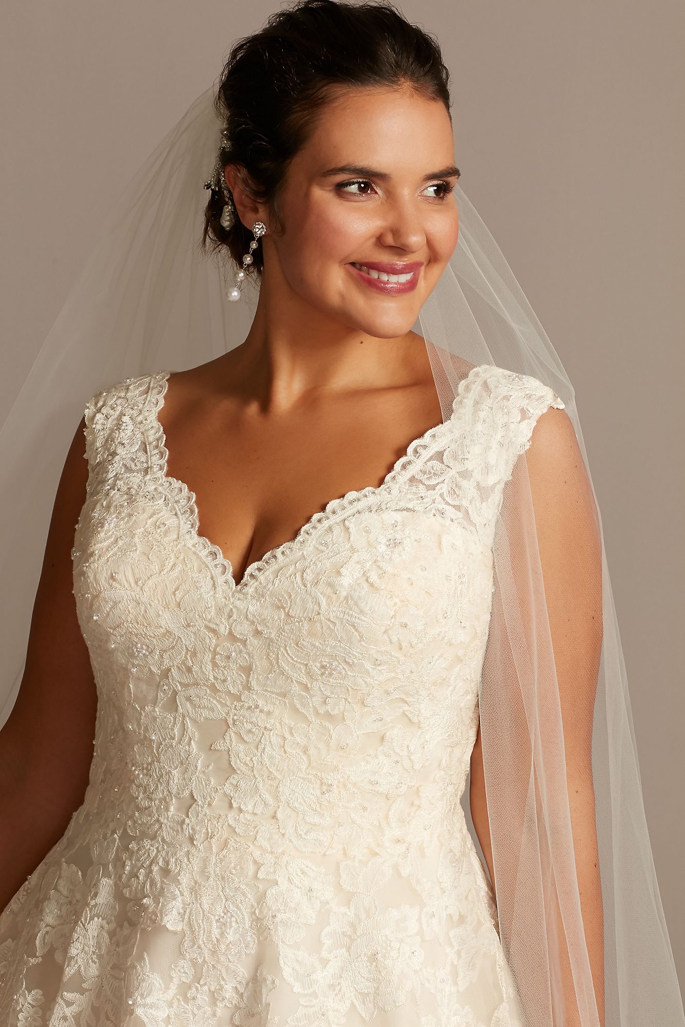 Scalloped Lace and Tulle Plus Size Wedding Dress   Collection 9WG3850