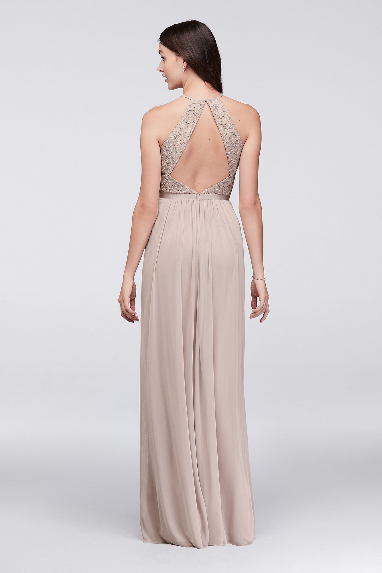 Mesh Open-Back Lace Bridesmaid Dress   F19608