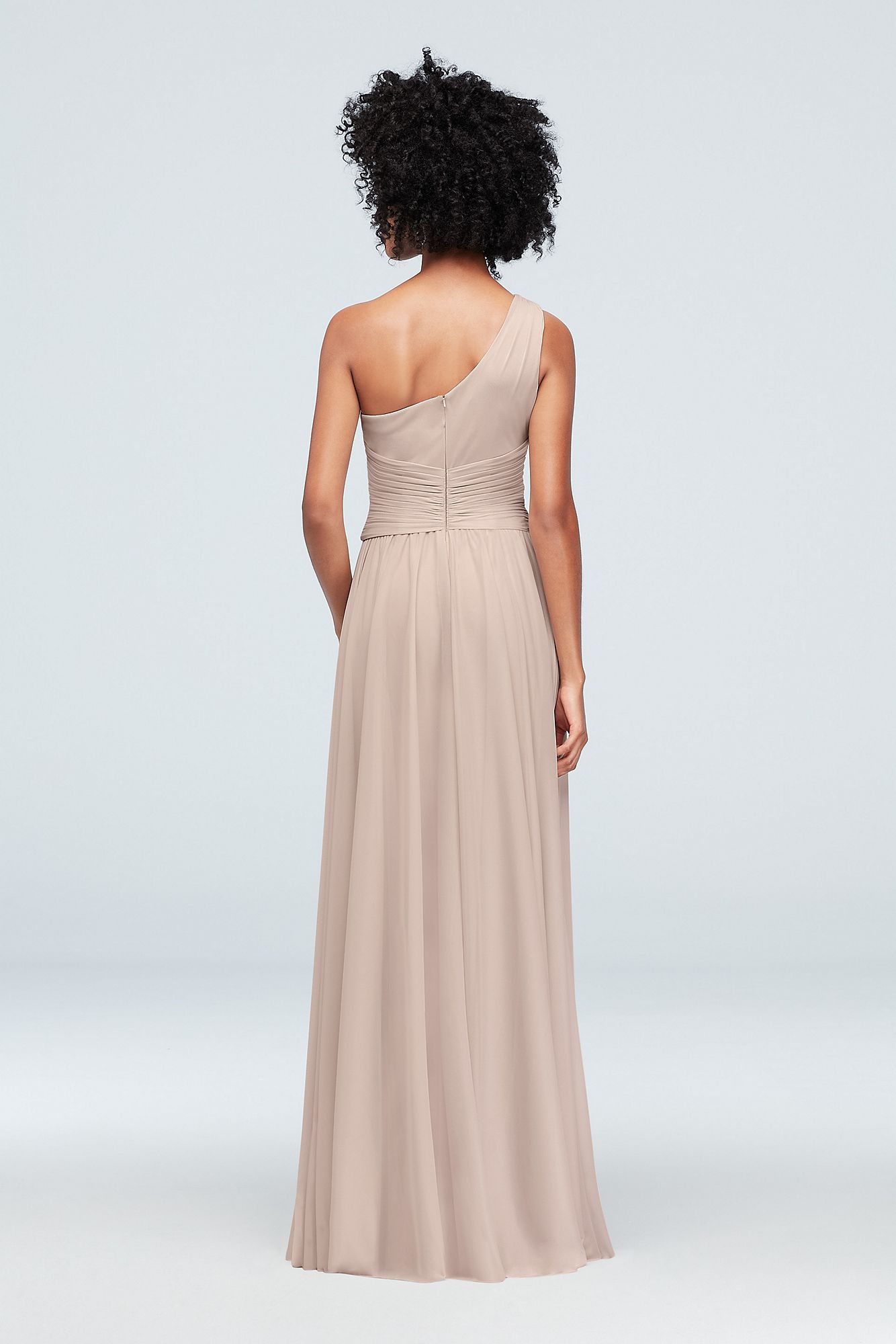 One-Shoulder Mesh Bridesmaid Dress with Full Skirt   F19932