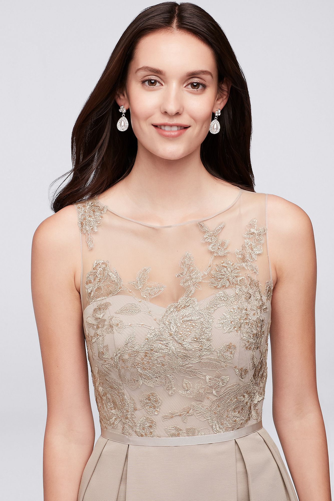 Appliqued Illusion Faille Bridesmaid Dress OC290023
