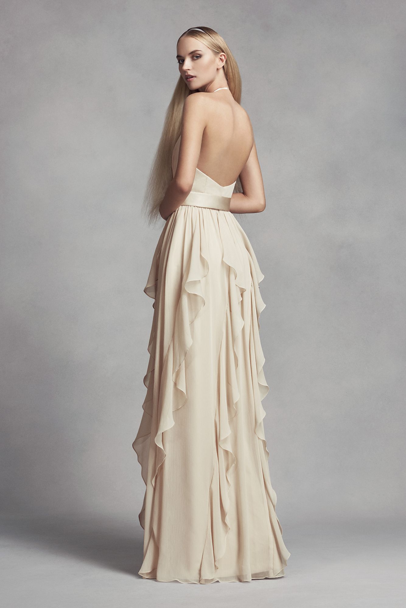 Chiffon Bridesmaid Dress with Cascading Skirt   VW360326