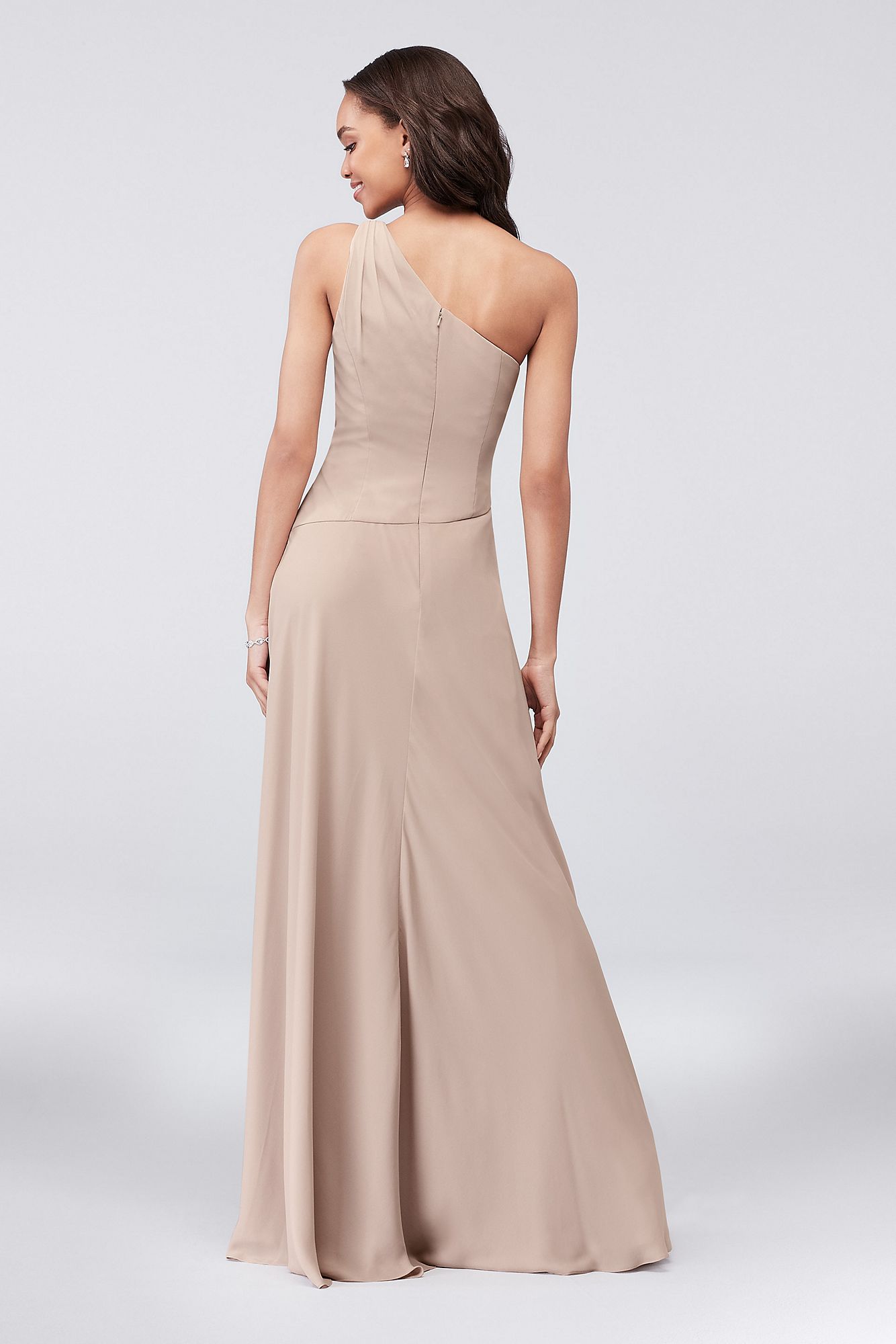 One-Shoulder Georgette Cascade Bridesmaid Dress   F19832