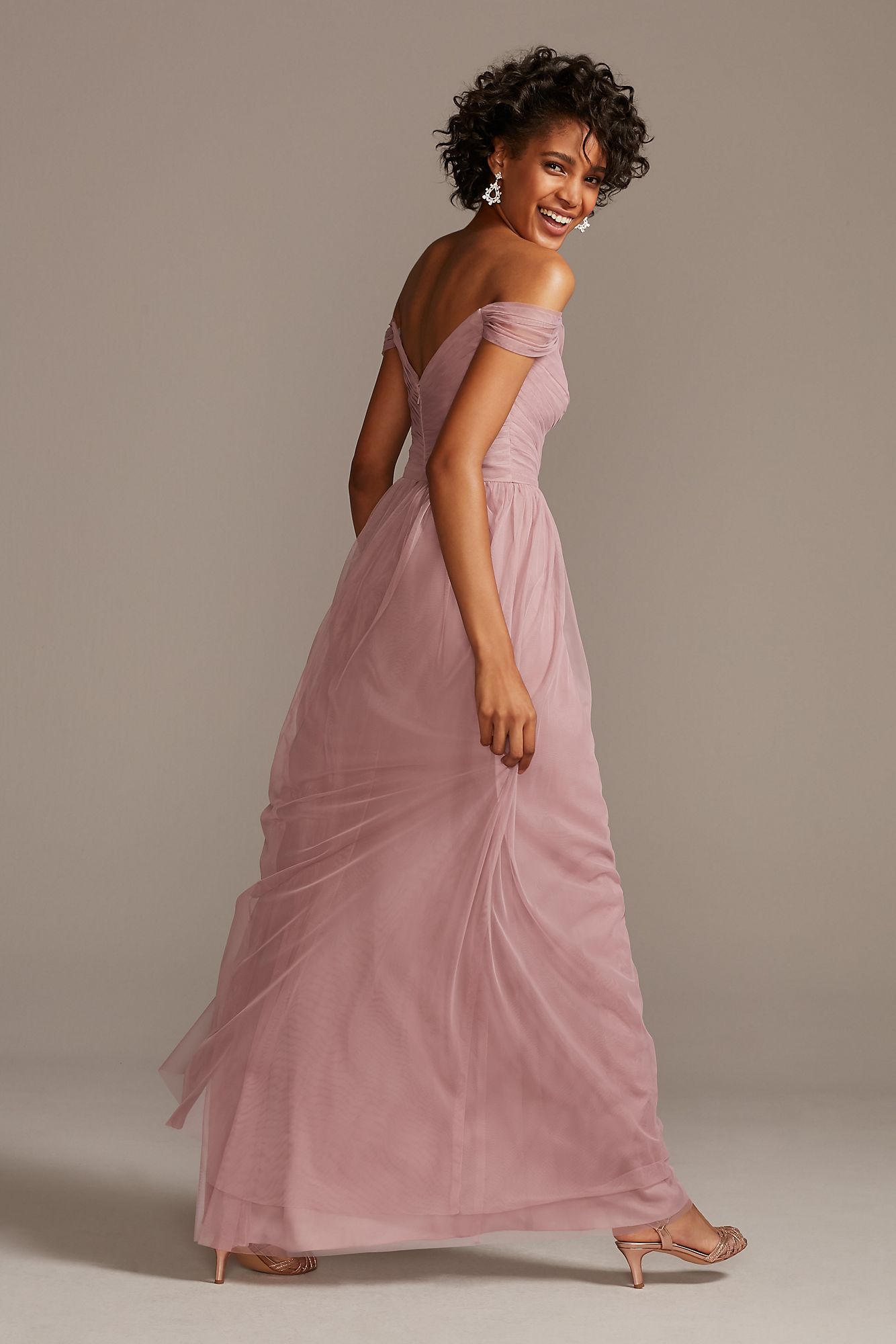 New Style Long A-line Pleated Soft Net Off the Shoulder Bridesmaid Dress F20116