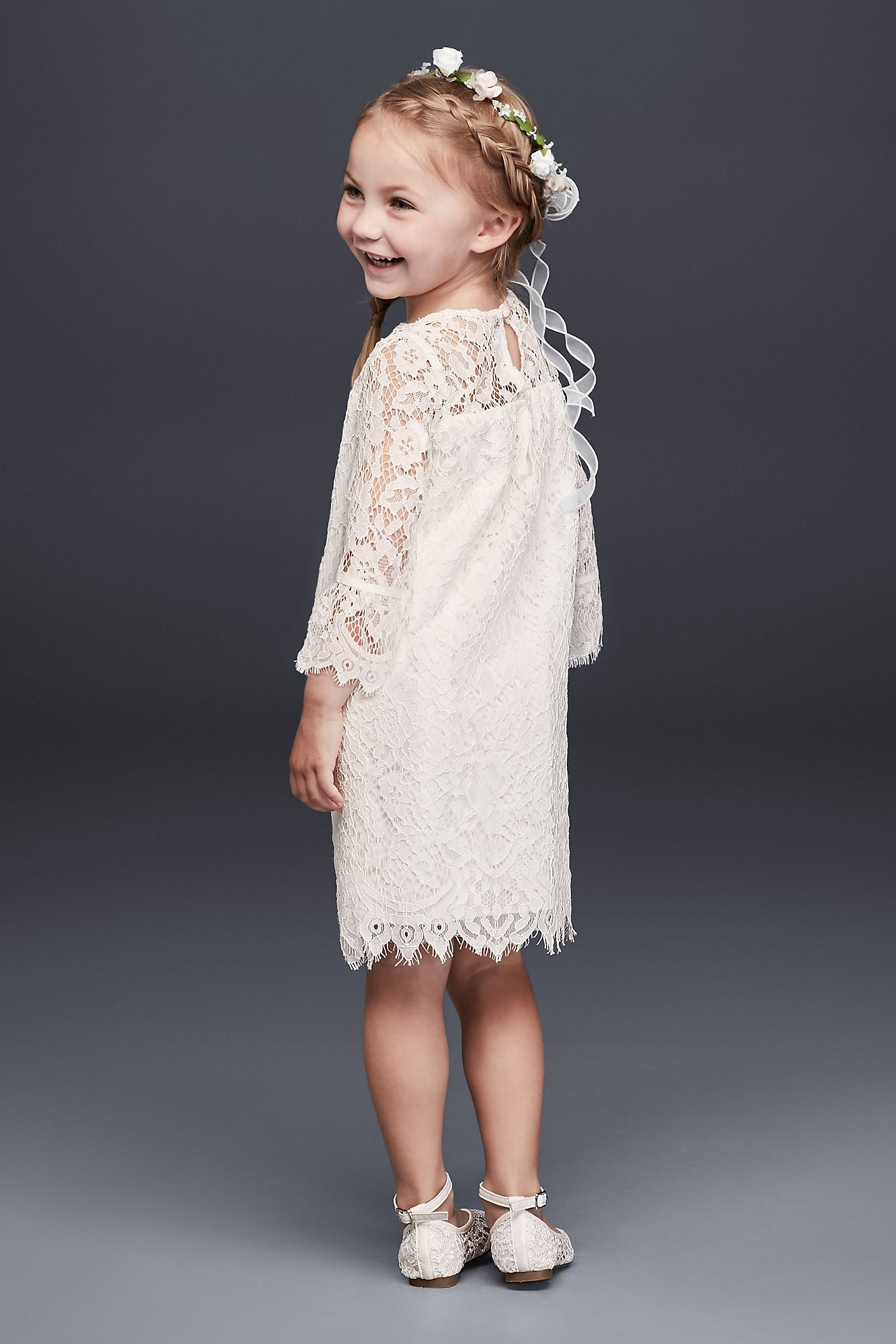 Short Lace Flower Girl Dress with Illusion Sleeves   OP239