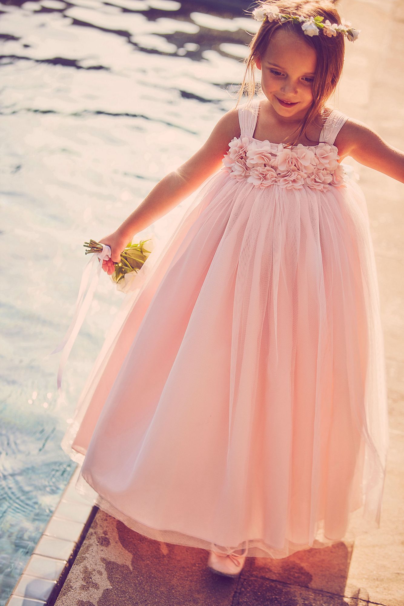 Tulle Flower Girl Dress with 3D Floral Bodice   OP241