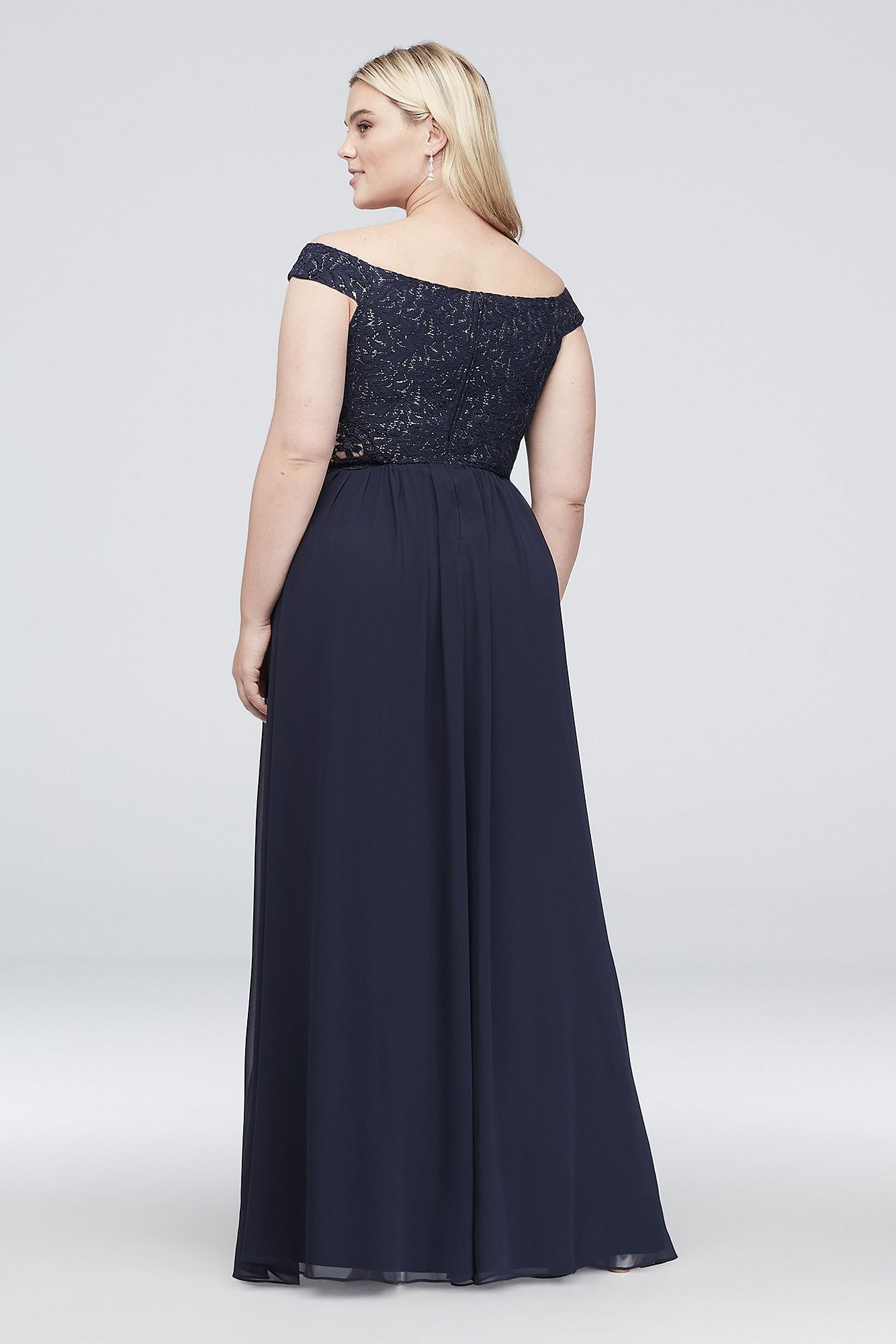 Off-the-Shoulder Metallic Lace Plus Size Gown 3471RJ4W