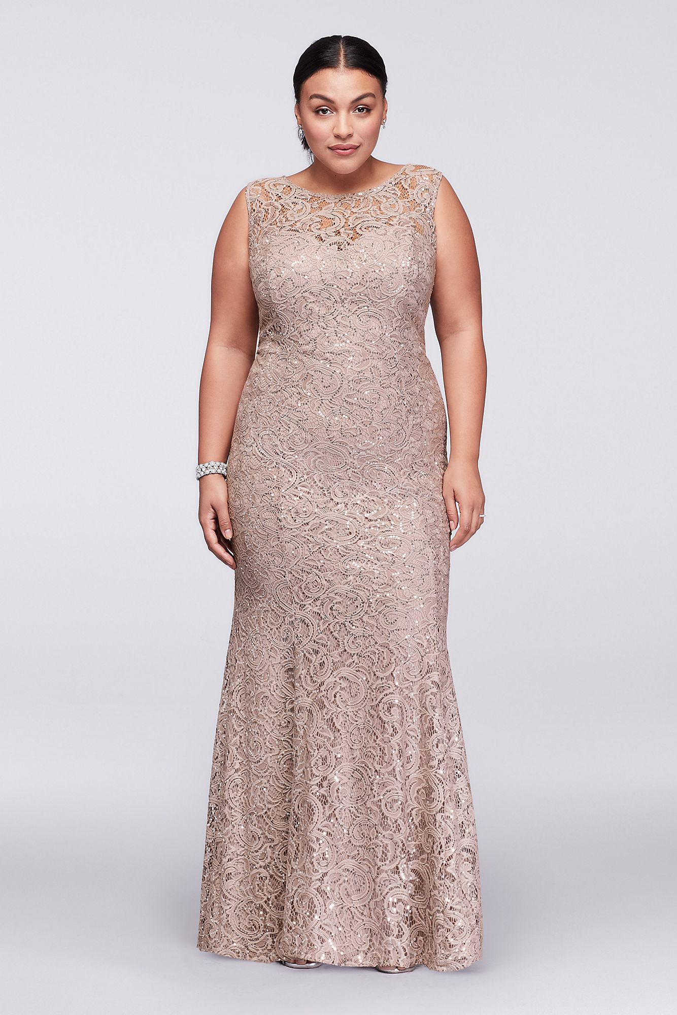Long Lace Plus Size Dress with Beaded Capelet 3523DW