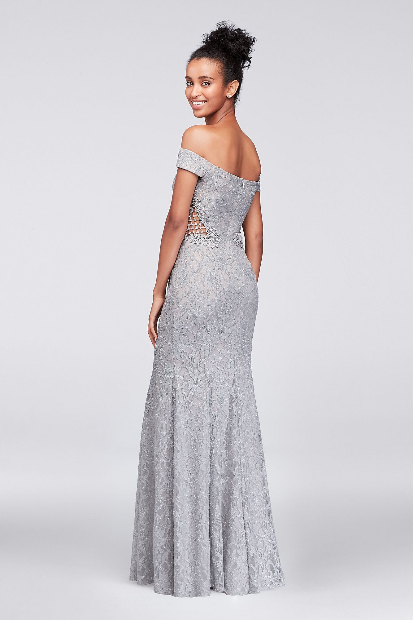 Lace Off-The-Shoulder Gown with Beaded Sides 3622HN7B