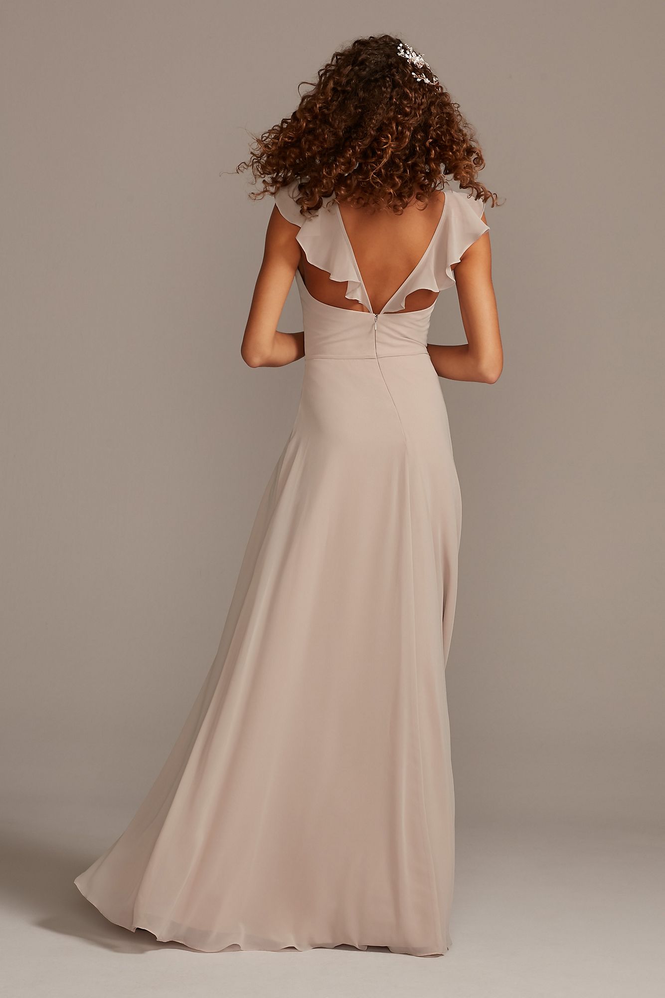 Spaghetti Strap Long Chiffon Bridesmaid Dress with Ruffles Style W11885