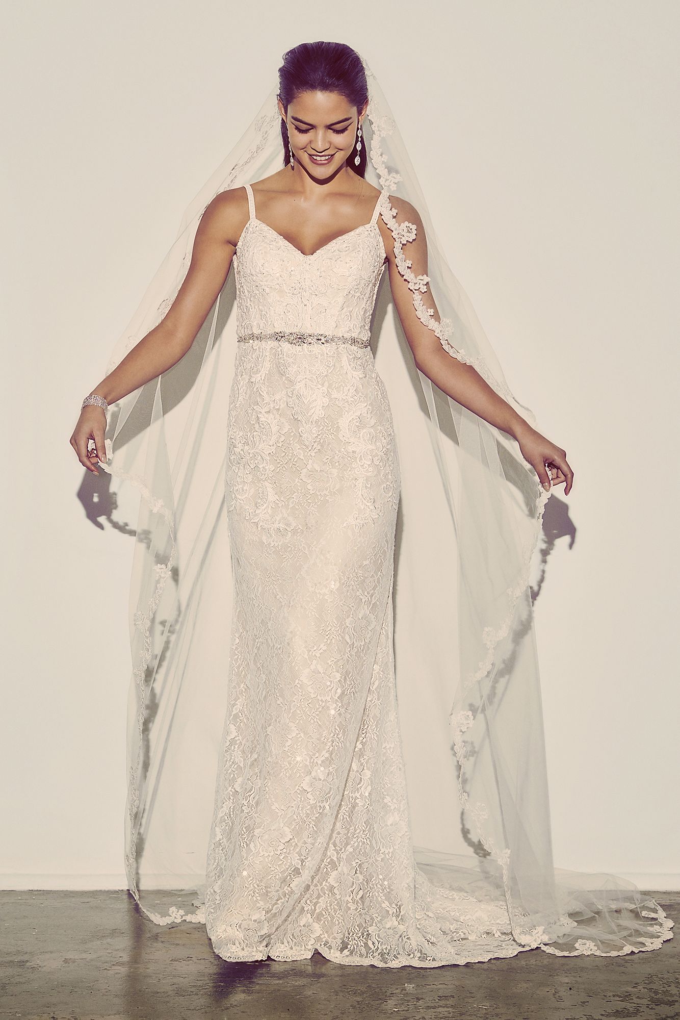 Sequin Lace Petite Wedding Dress with Crystal Belt  7SWG819