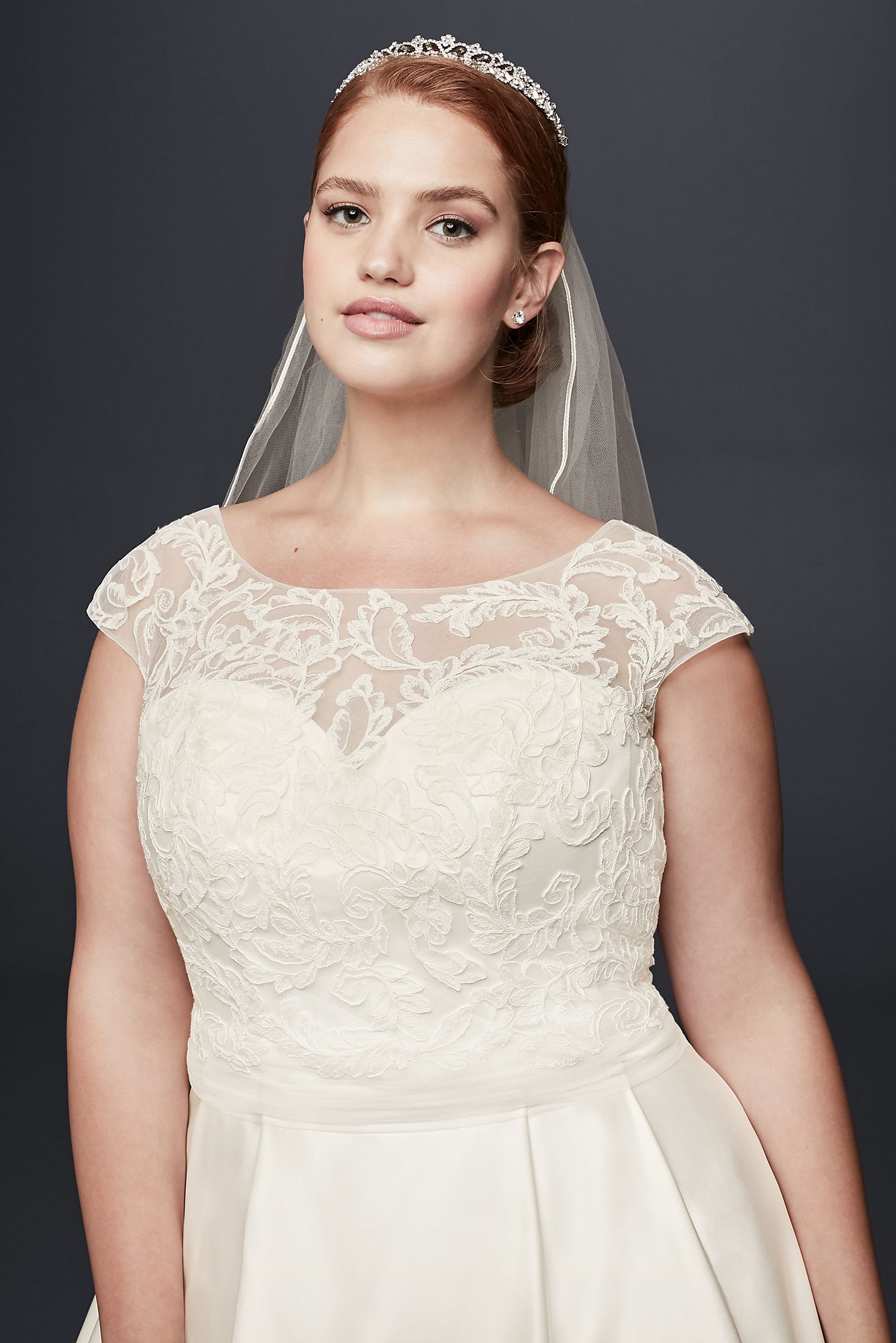 Appliqued Cap Sleeve Plus Size Wedding Dress   Collection 9OP1329